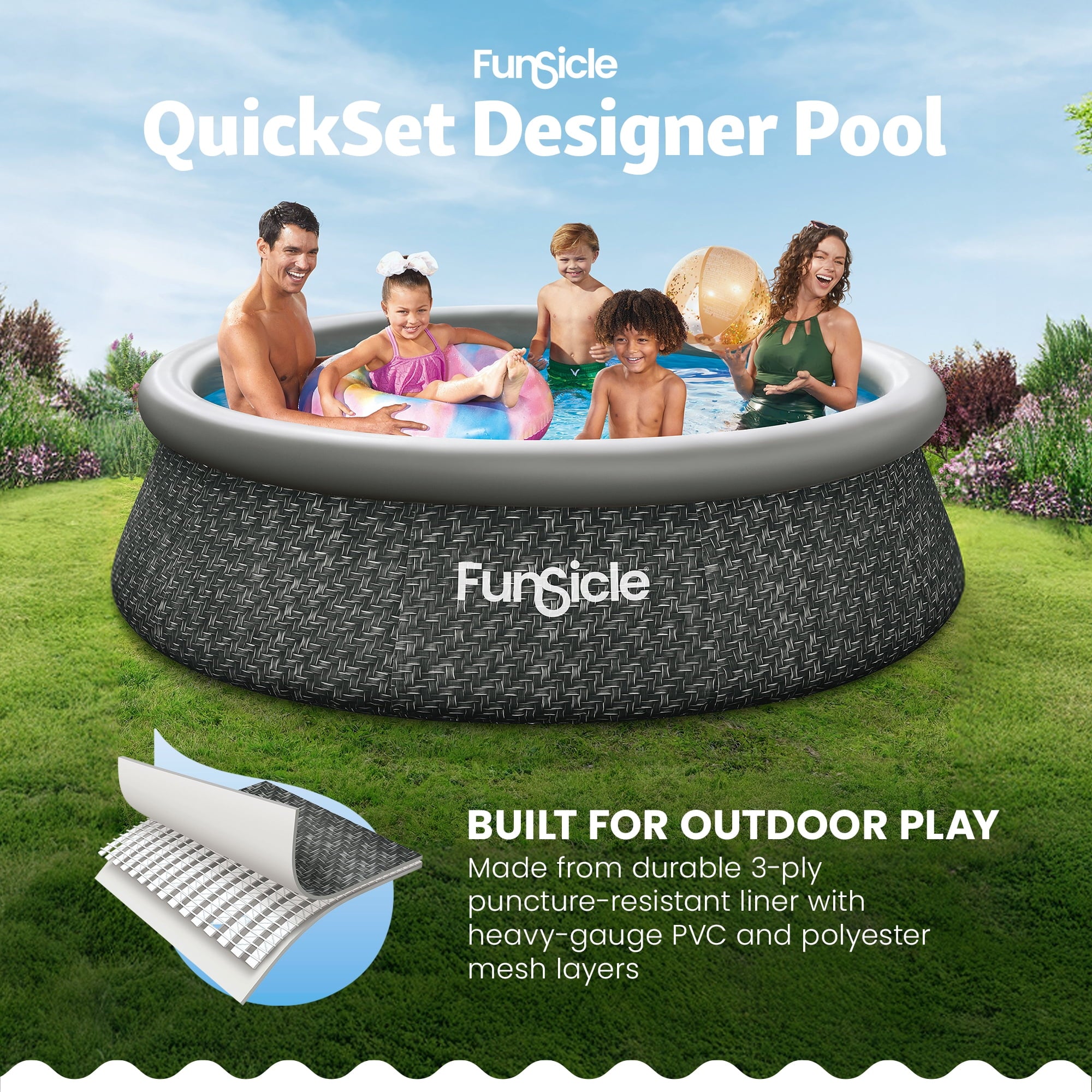 Funsicle Quickset 14’ x 36” Round Inflatable Top Ring Above Ground Swimming Pool Set