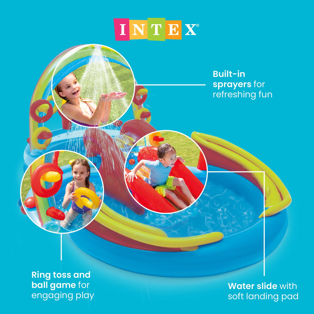 Intex 9.75 x 6.3 Ft Rainbow Slide Inflatable Pool Water Slide Ring Center