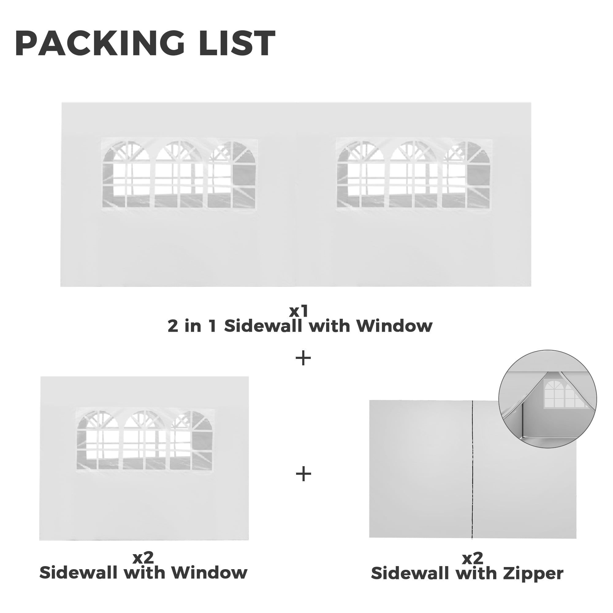 Ainfox 5-Piece Sidewalls for 10x20 Pop Up Canopy Tent, 420D Oxford PVC Waterproof Sun Shade Privacy Walls with Windows & Zippers, White