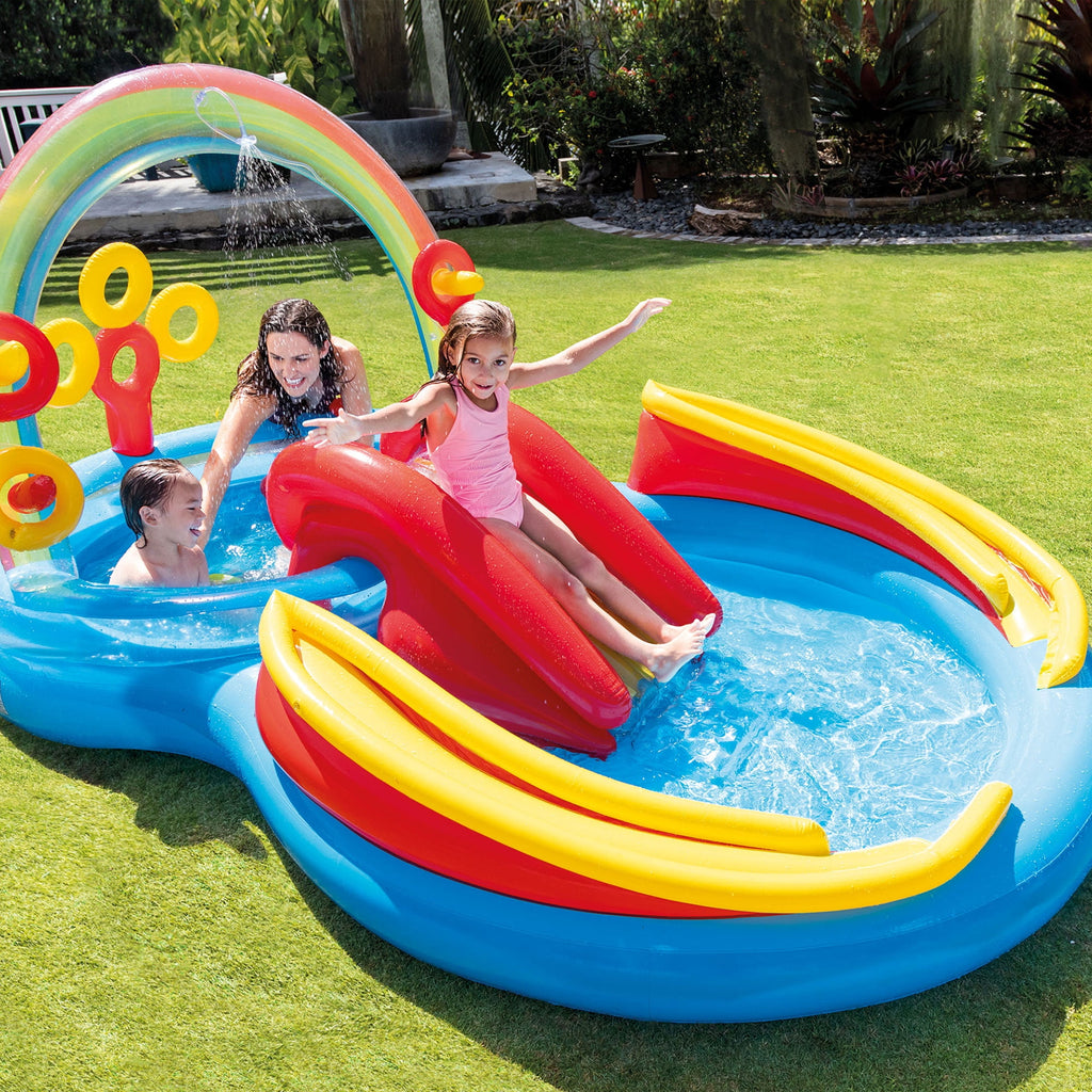 Intex 9.75 x 6.3 Ft Rainbow Slide Inflatable Pool Water Slide Ring Center