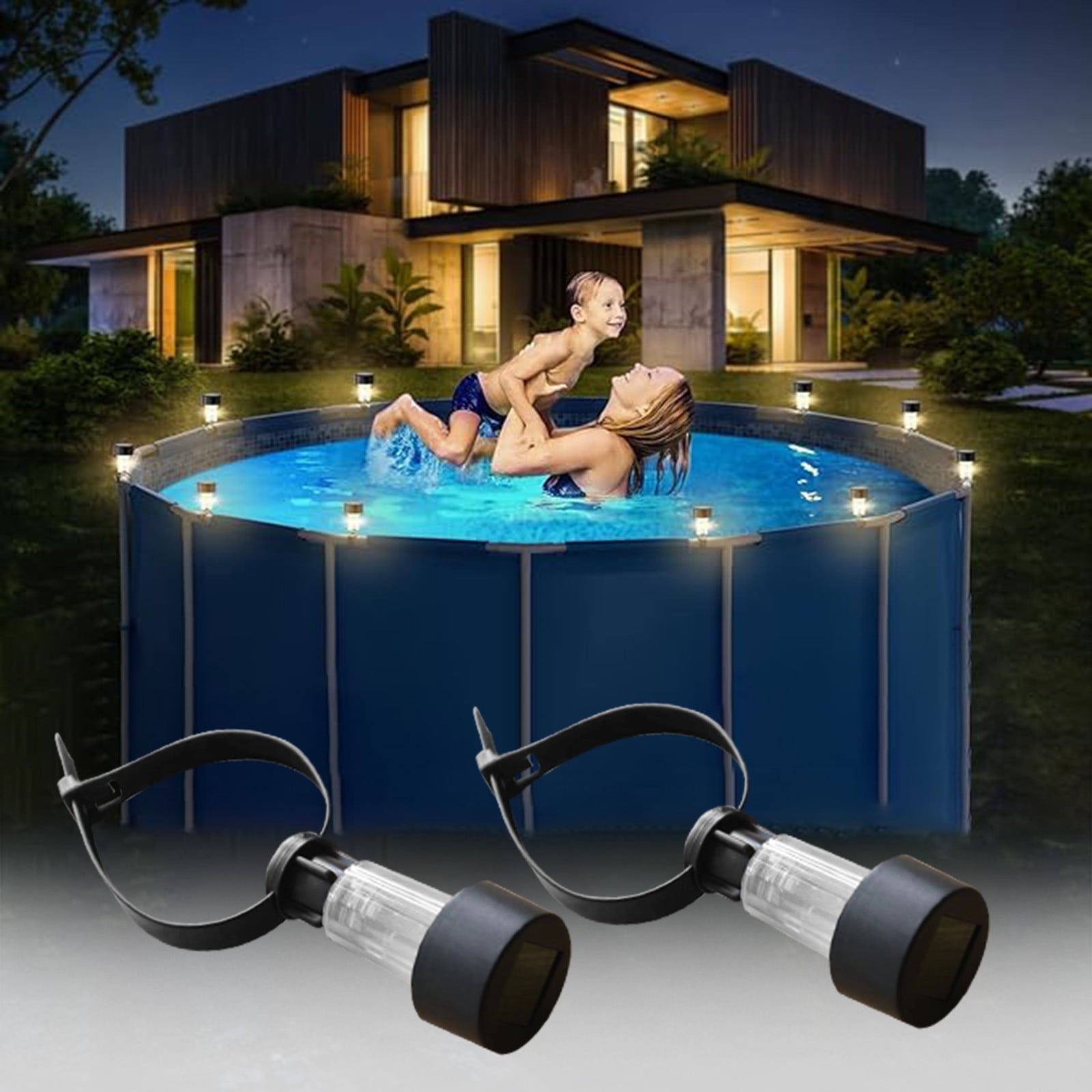 Solar LED Pool Lights for Framed Above Ground Pools, Warm White Outdoor Waterproof LED Lights with Ties, for Pool Fence Decoration Pool Enclosure Lighting