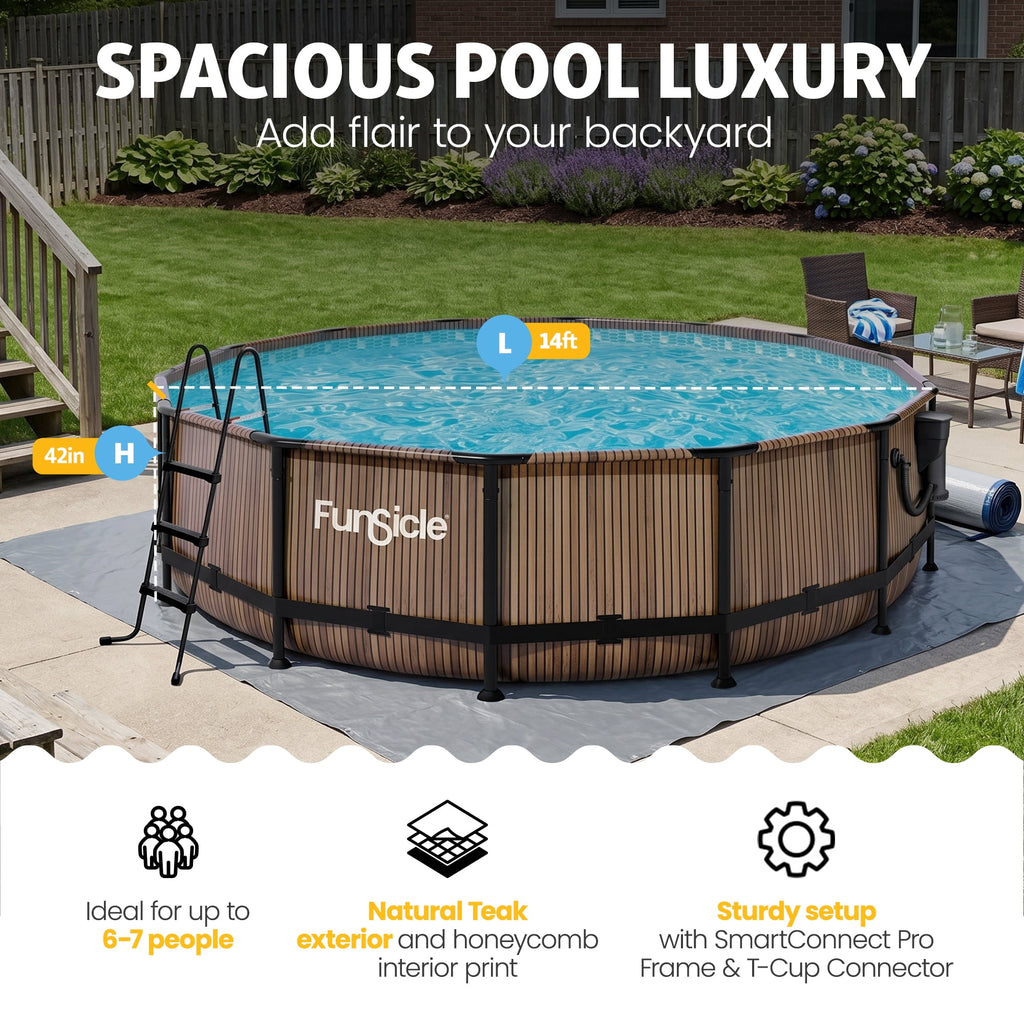 Funsicle 14' x 42 Oasis Above Ground Pool Set with Pump, Round Frame - Cool Gray