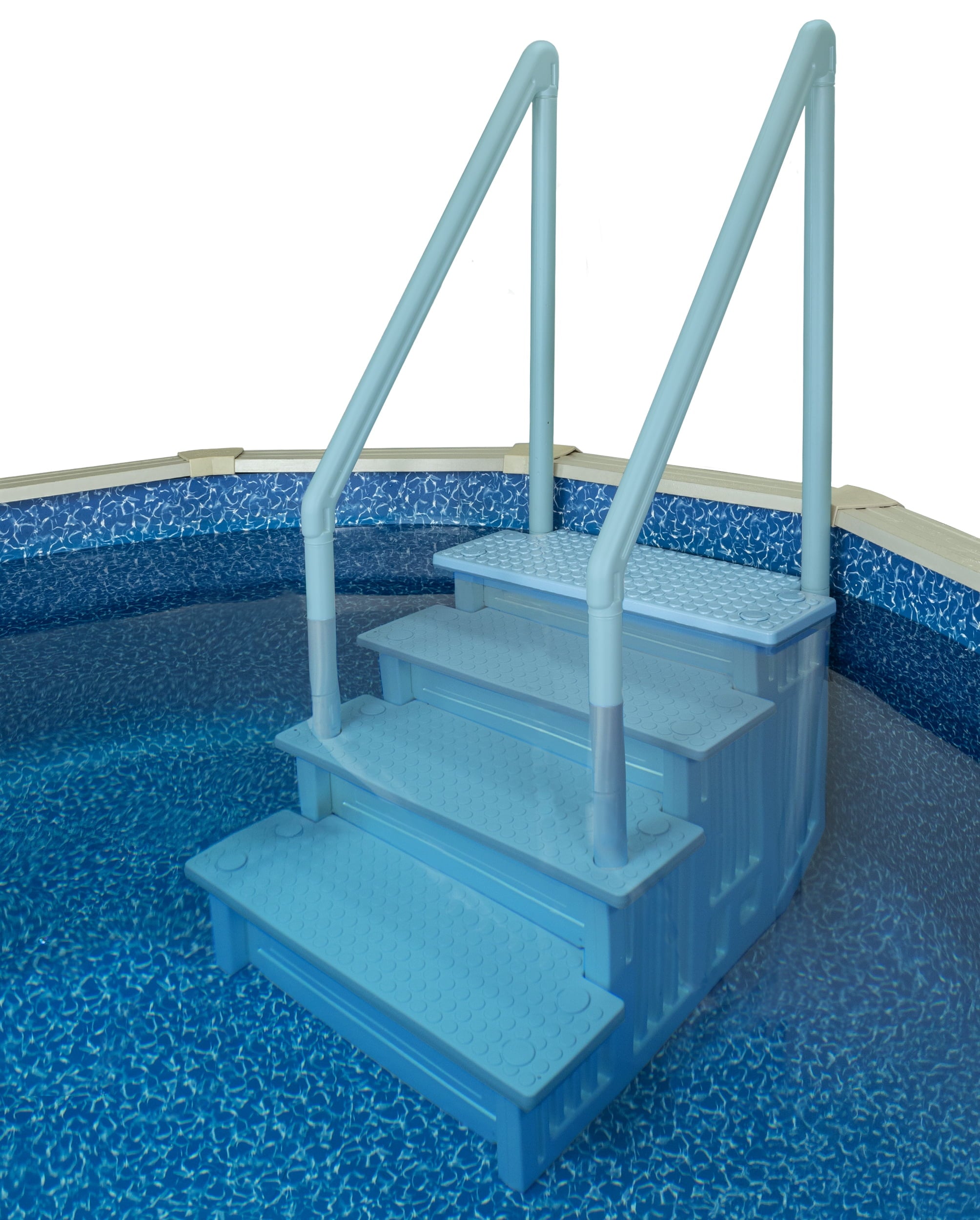 Aqua Select White Anti-Slip Pool Steps with White Steps and White Outside Flip-up Safety Ladder, 48-54H
