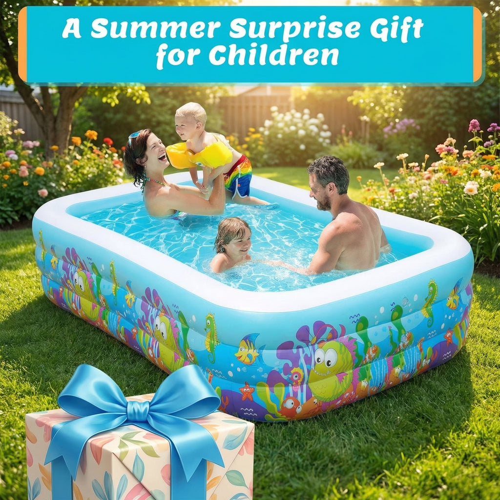 Naipo Inflatable Swimming Pool for Kids and Adults, 120x72x22 Oversized Thickened Family Swimming Pool for Toddlers, Outdoor, Garden, Backyard, Summer Water Party, Cartoon Patterns