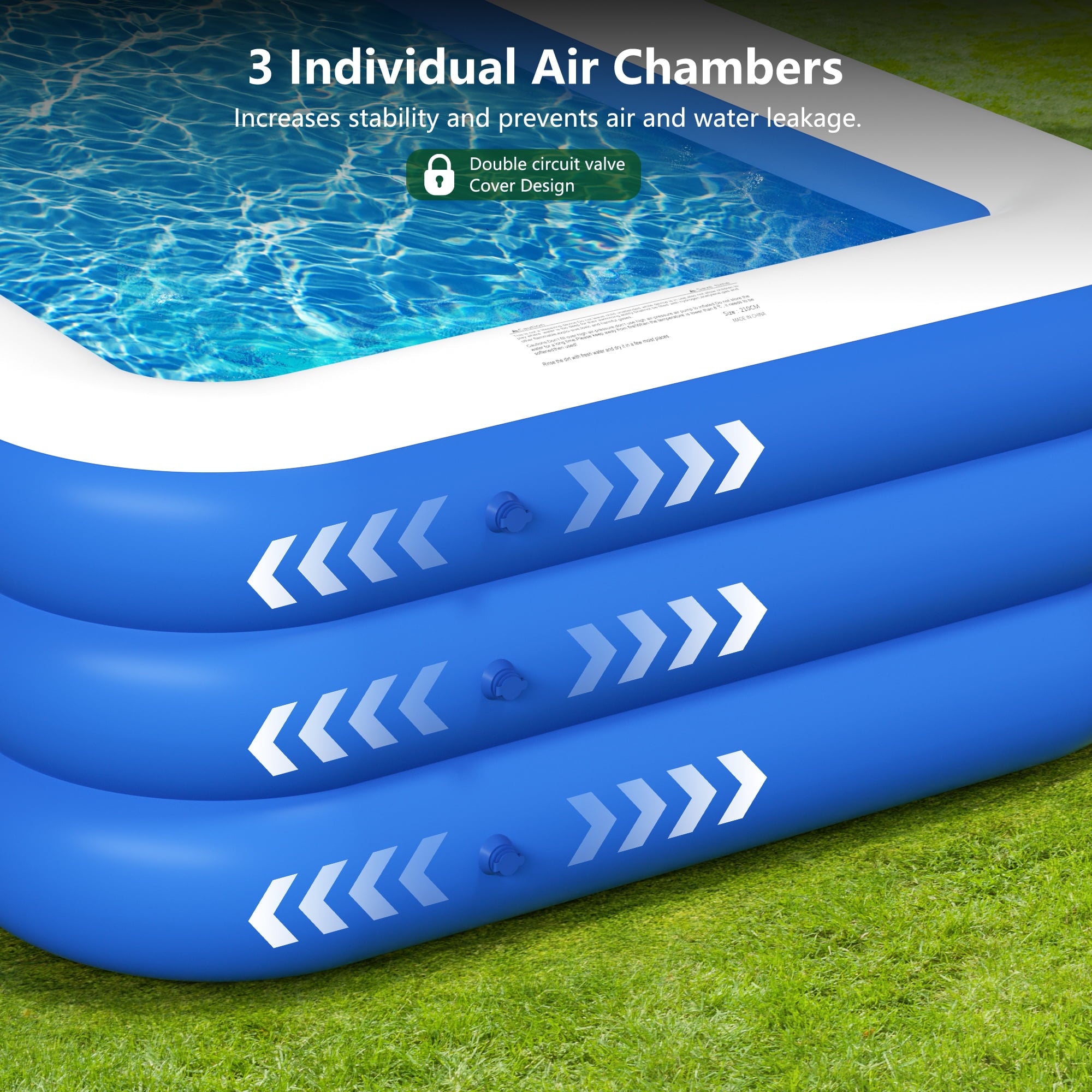 GVDV Blow Up Pool, Thickened Inflatable Pool for Kids, Adults, Family, 9.83 x 5.97 x 1.67 ft, Full-Sized Inflatable Kiddie Pools, Swimming Pool, Rectangle