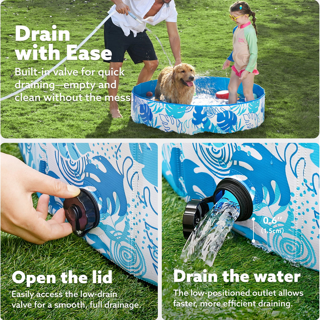 JOYFY Foldable Pool Plastic Kiddie Pool, Portable Doggie Swimming Pool for Dogs Cats and Kids(63 x 12, Blue)
