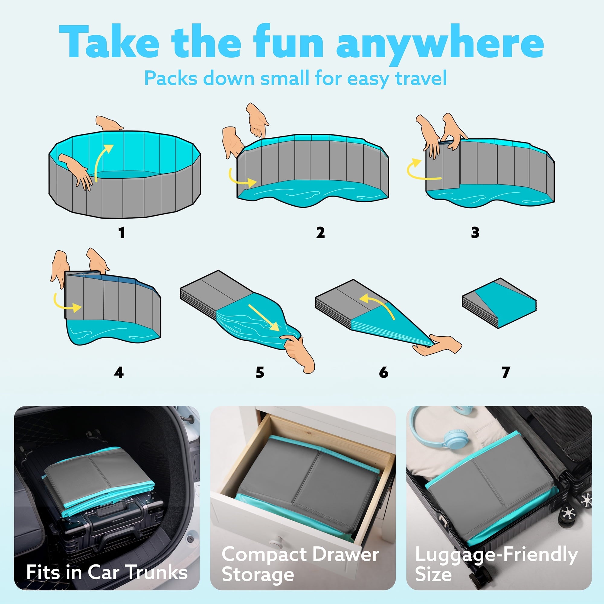JOYFY Foldable Pool Plastic Kiddie Pool, Portable Doggie Swimming Pool for Dogs Cats and Kids(63 x 12, Blue)