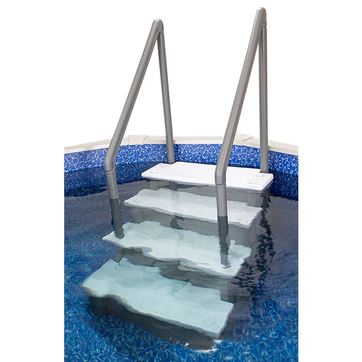 Aqua Select White Anti-Slip Pool Steps with White Steps and White Outside Flip-up Safety Ladder, 48-54H