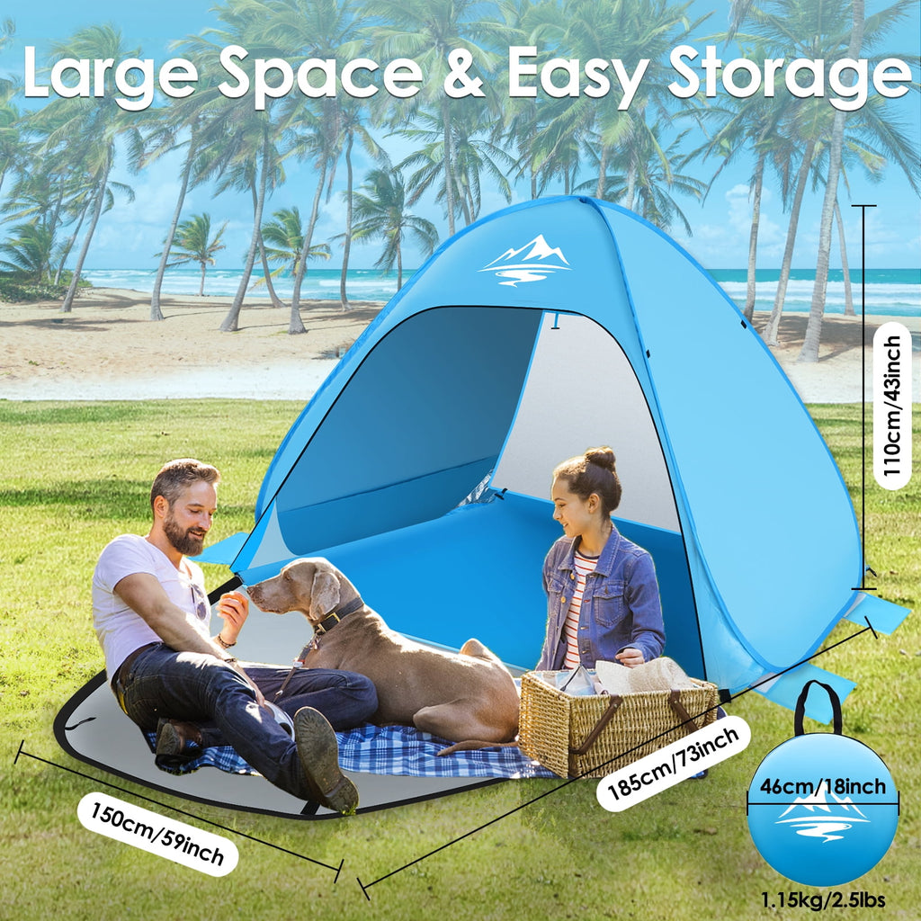 Pop up Beach Tent,  1-2 Person Portable Sun Shelter with UV 50+ Protection for Seaside and Picnic, Sky Blue