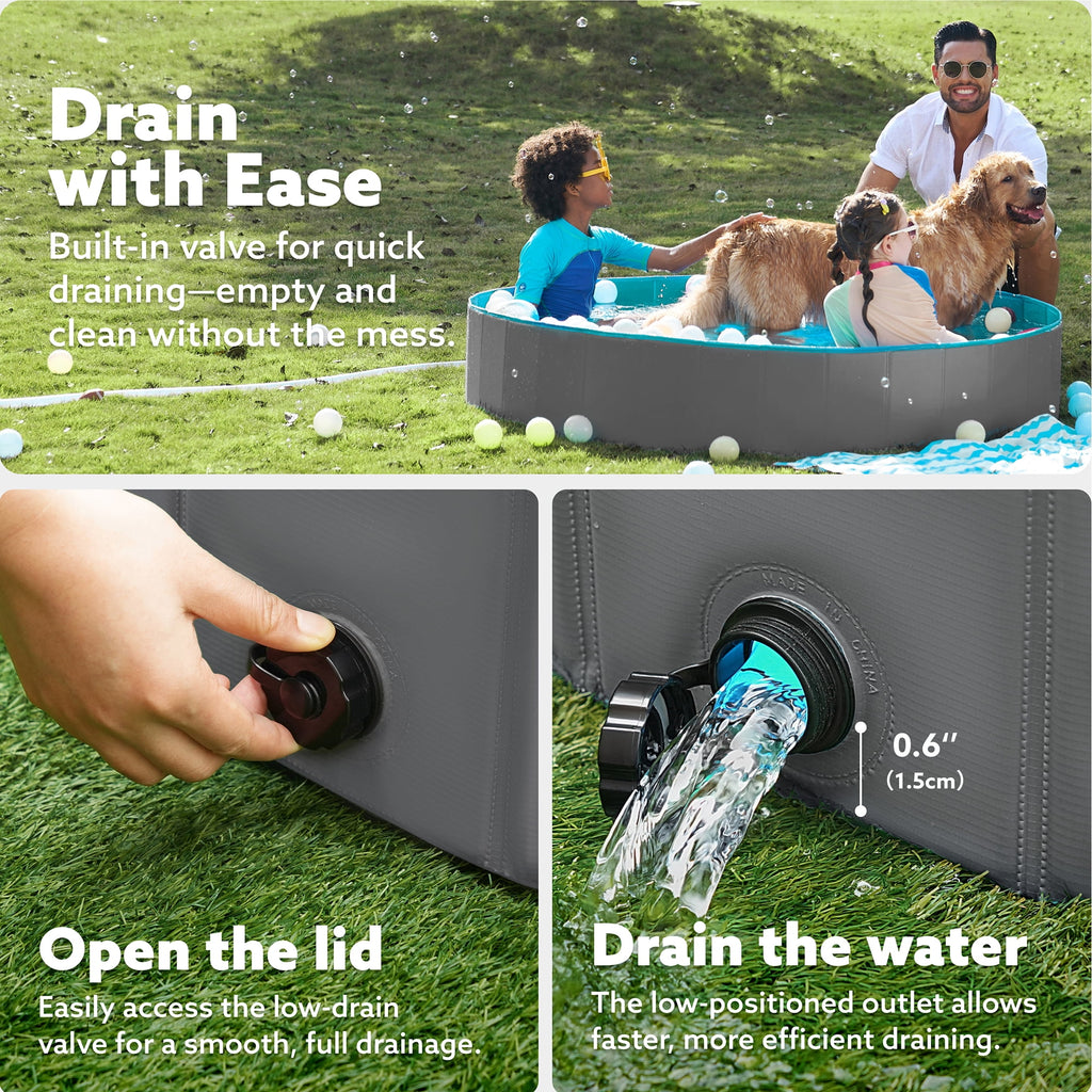 JOYFY Foldable Pool Plastic Kiddie Pool, Portable Doggie Swimming Pool for Dogs Cats and Kids(63 x 12, Blue)