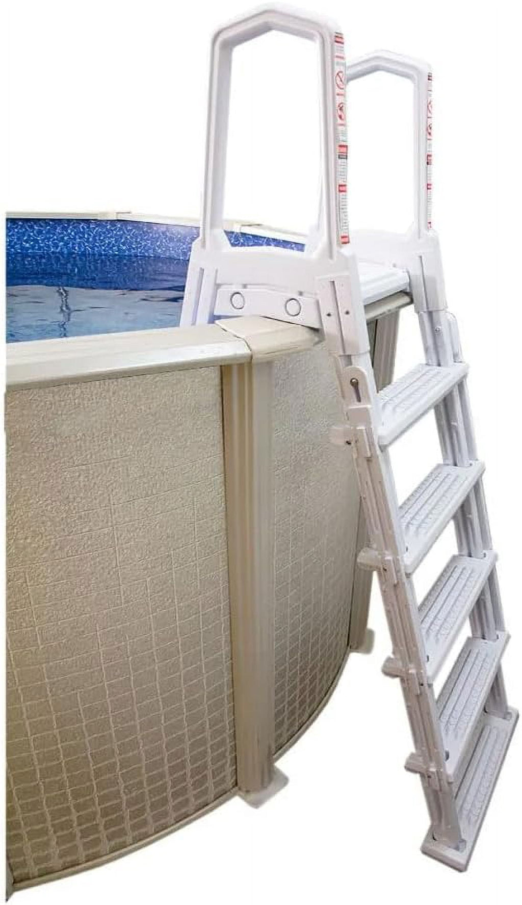 Aqua Select White Anti-Slip Pool Steps with White Steps and White Outside Flip-up Safety Ladder, 48-54H