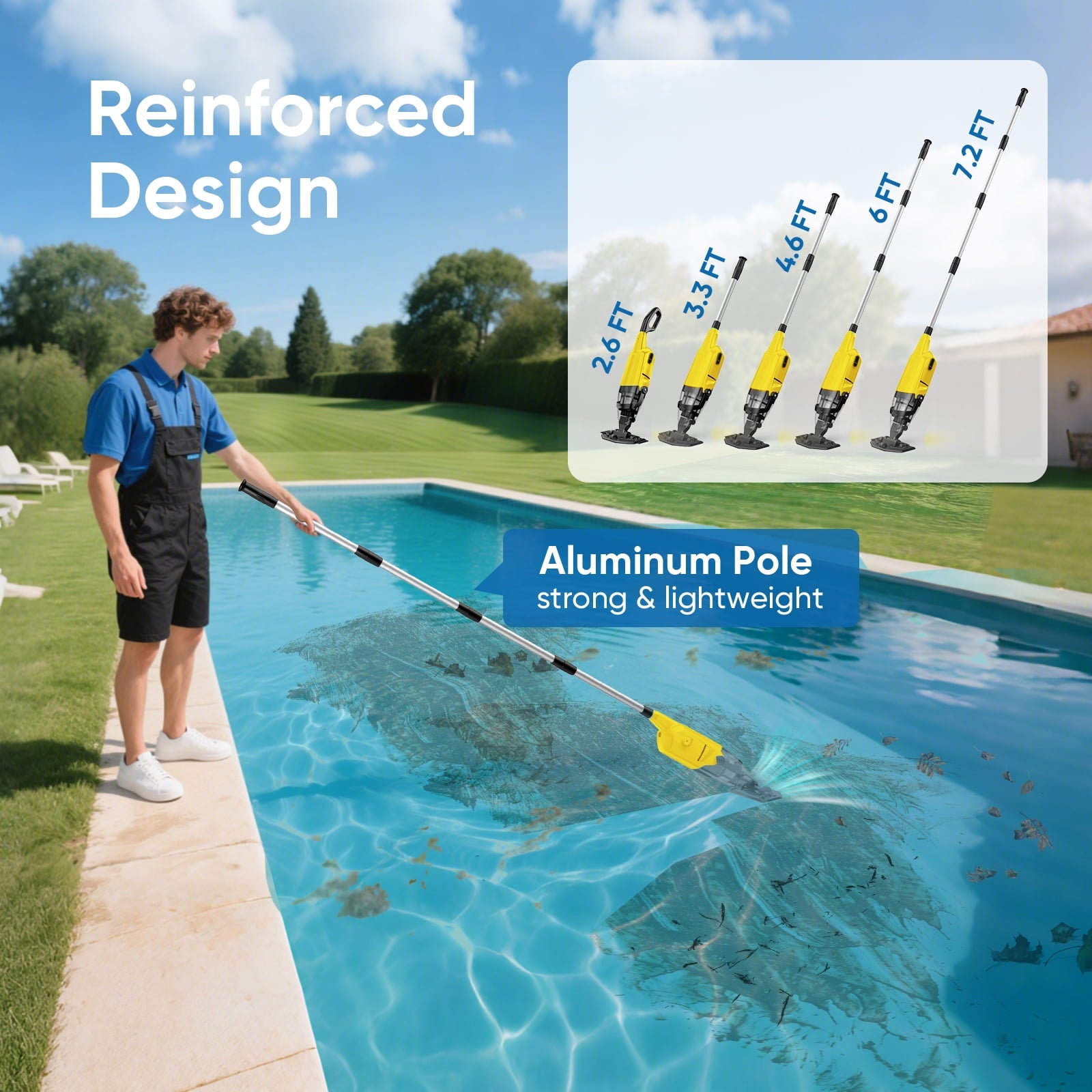 Efurden Cordless Pool Vacuum, Handheld Pool Vacuum with Running Time up to 60-Minutes for Above Ground Pools, Spas and Hot Tubs, Yellow