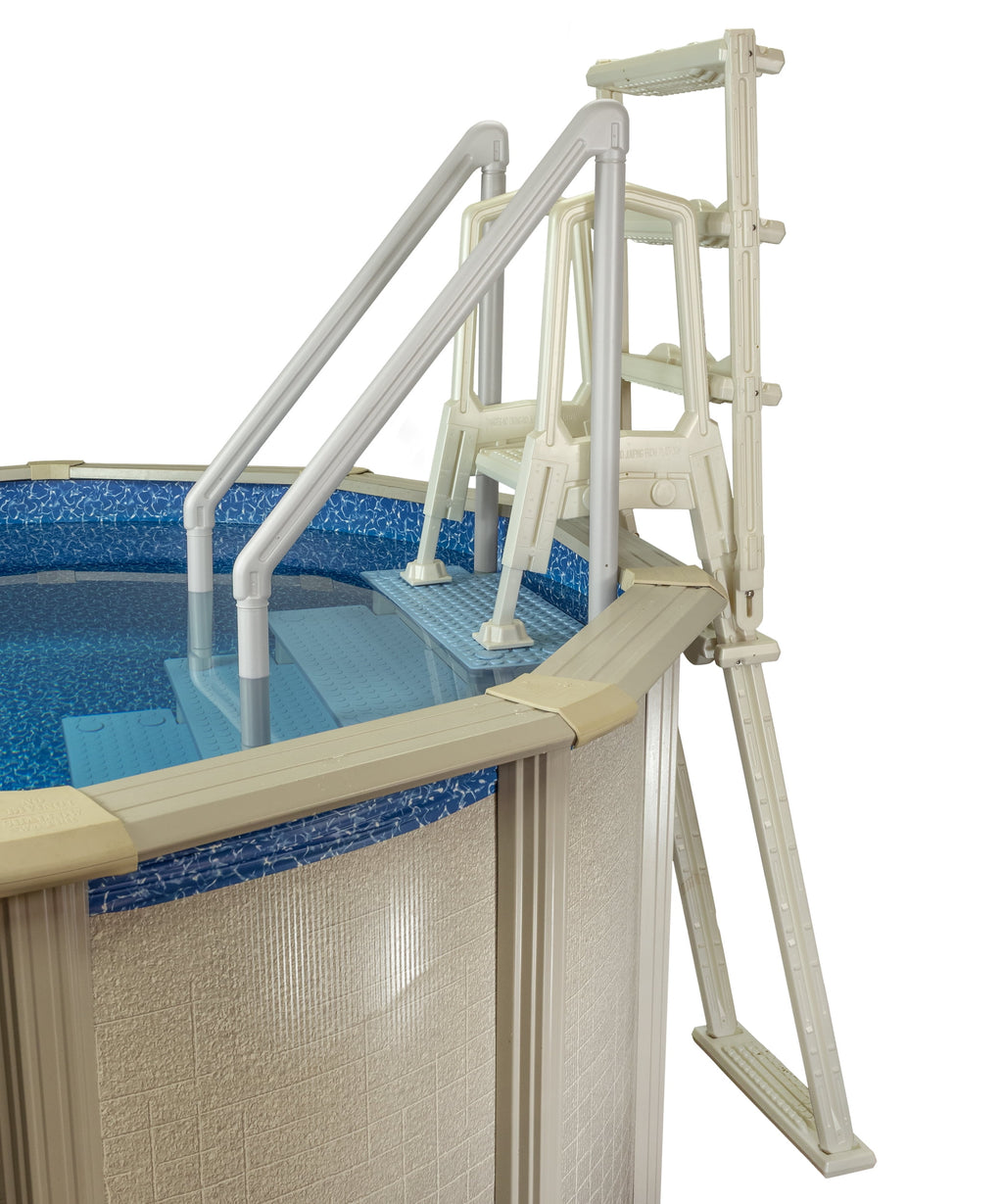 Aqua Select White Anti-Slip Pool Steps with White Steps and White Outside Flip-up Safety Ladder, 48-54H