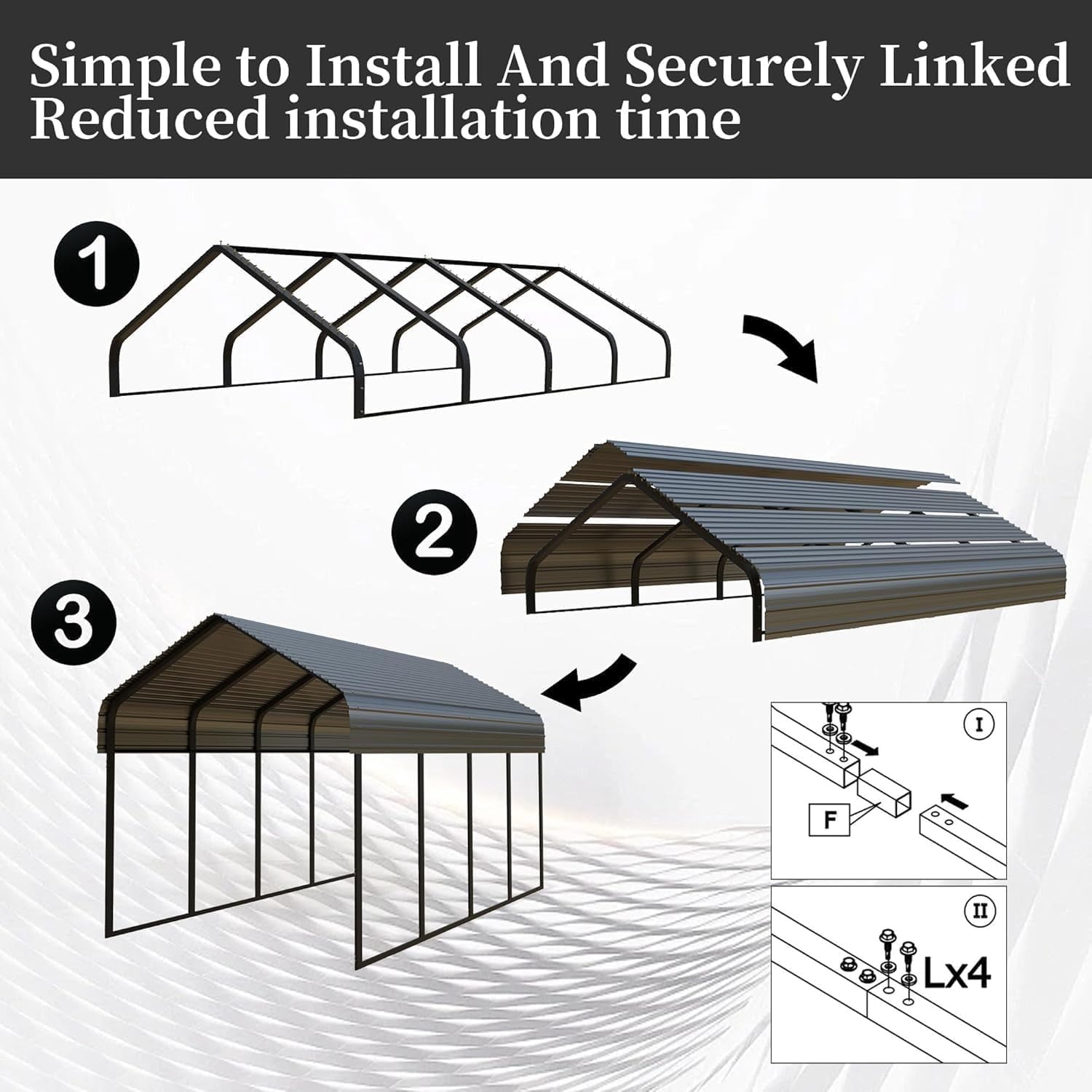 Heavy-Duty 10x20 ft Carport Garage, All-Weather Protection for RV, Boat, Car & Truck, Portable Shelter with Wind & Rust Resistance