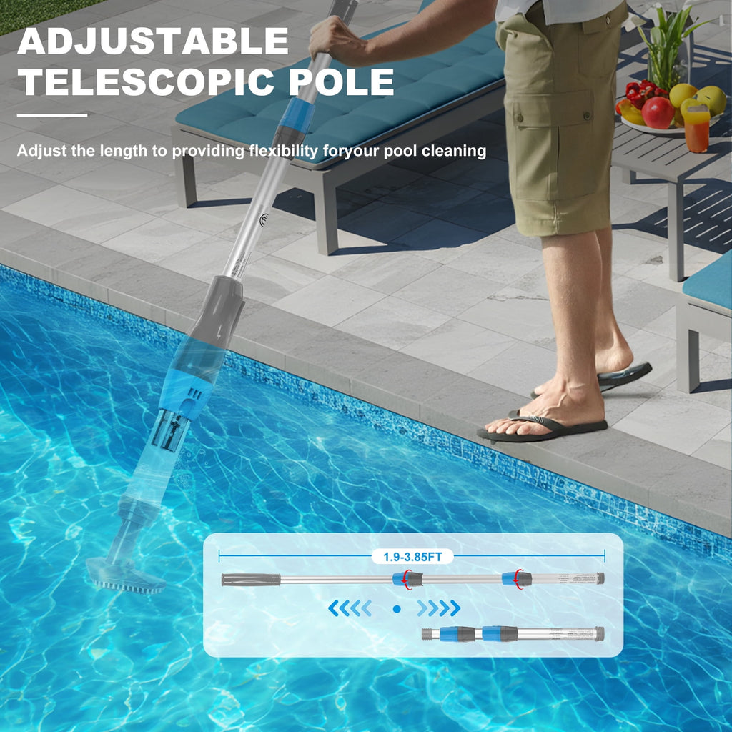 YSMJ Cordless Handheld Pool Vacuum, 90 Min Runtime Rechargeable Cleaner with Pole & Safety Detector for Small  Above Ground Pools, Hot Tubs and Spas (Gray& Blue)