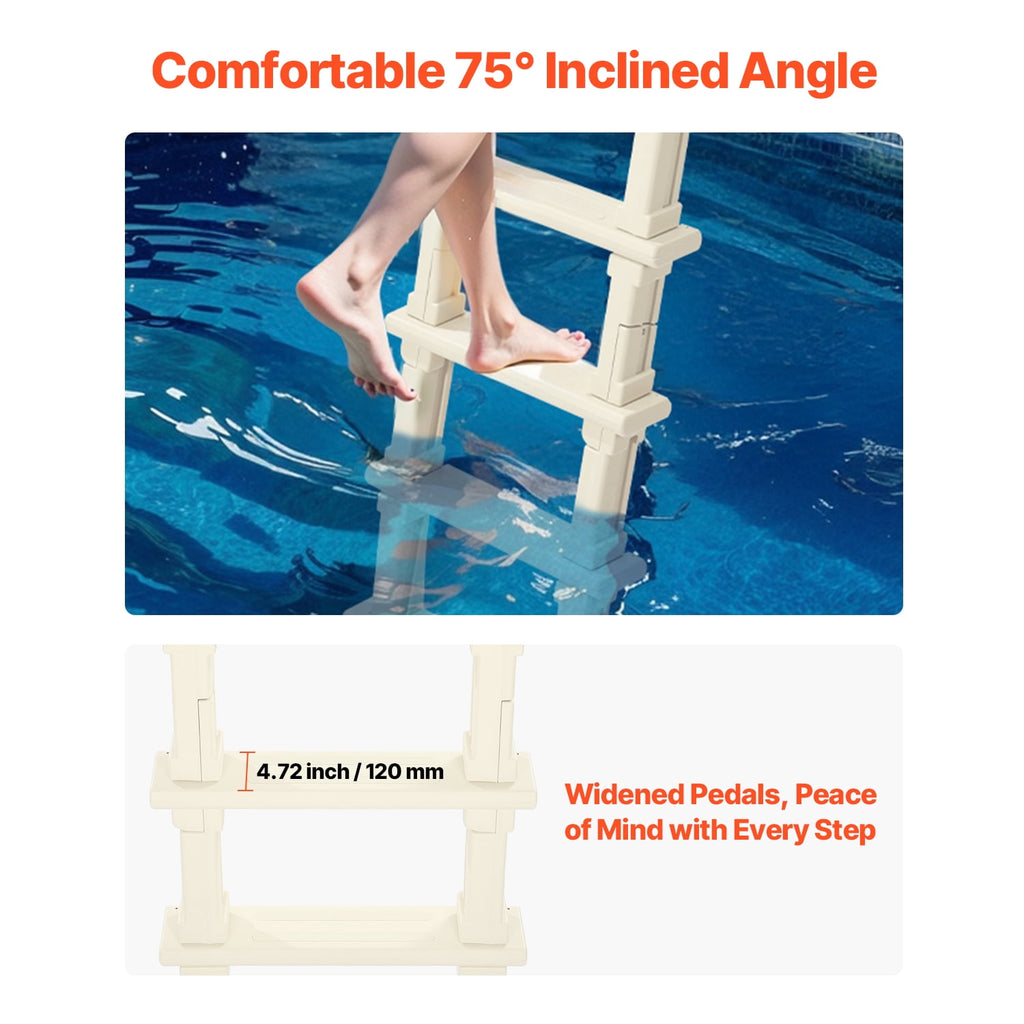 KFFKFF Pool Access Ladder, Angled at 75°, Dual Handrails with 5 Steps, Anti-slip and Robust, Supports up to 300 lbs, Suitable for 48-54 Inch Inground and Above-ground Pools
