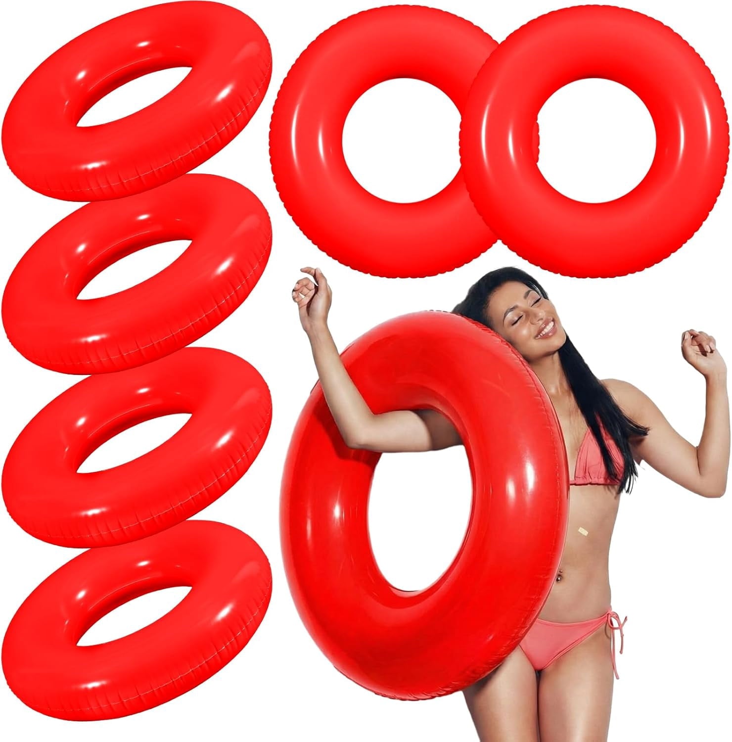 6 Pcs Inflatable Pool Floats 35 Inches Swim Tube Bulk for Adults Swimming Ring Pool Floaties for Beach Party Decorations Women and Men River Lake Summer Vacation Holiday (Black)