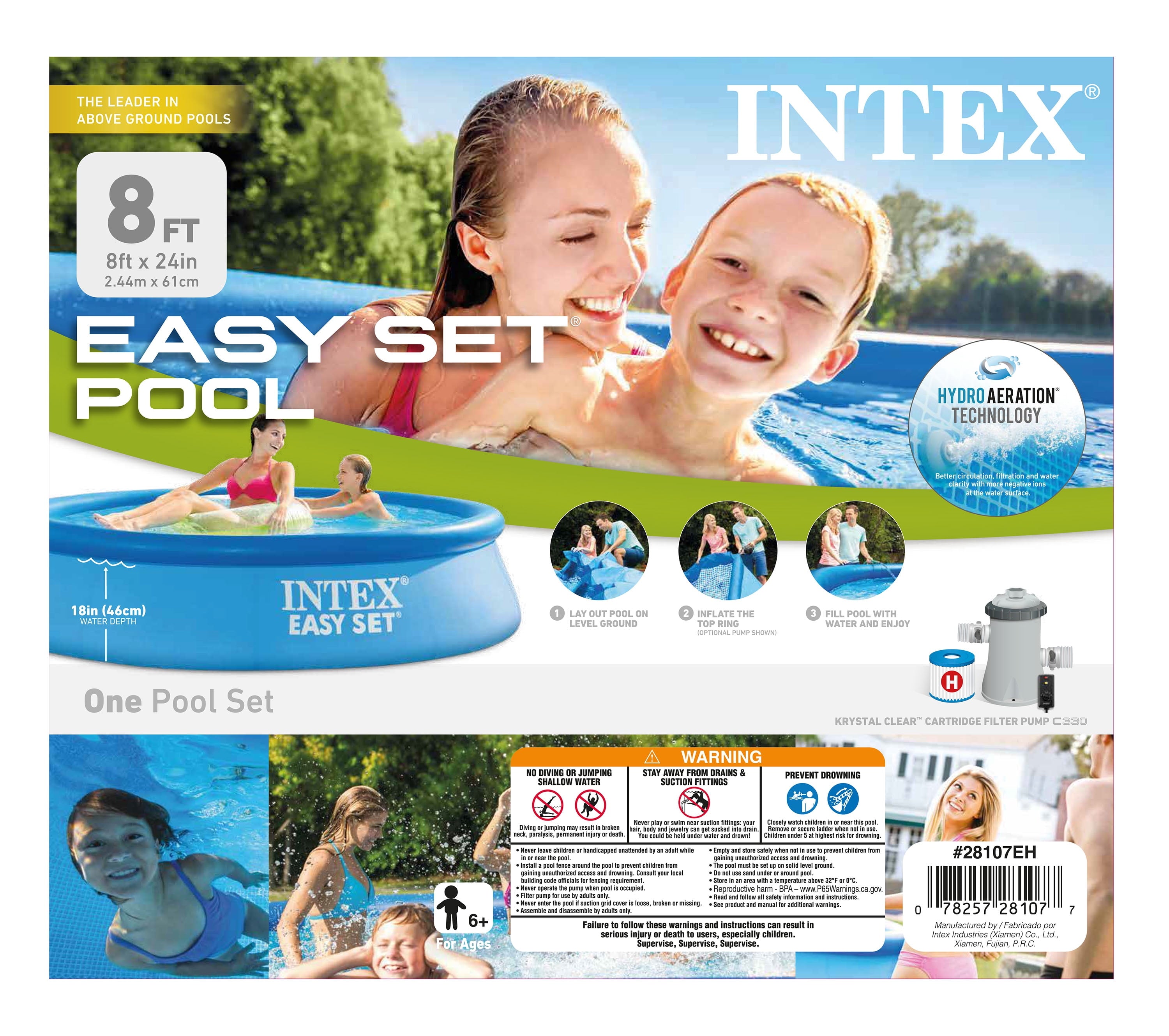 Intex 8 foot x 24 inch Easy Set Round Above Ground  Swimming Pool with Filter Pump, 28107EH
