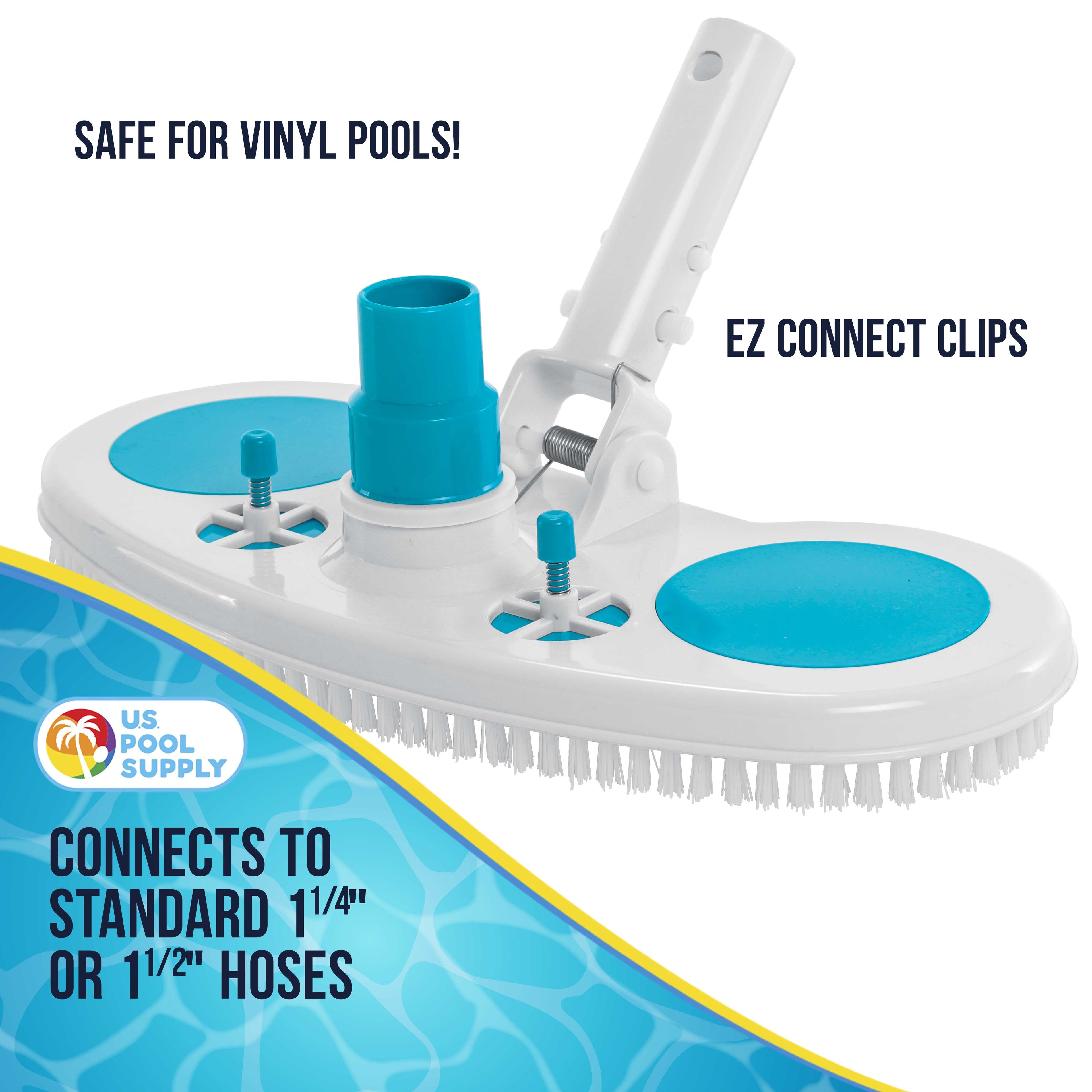 U.S. Pool Supply 13 Weighted Pool Vacuum Head with Nylon Bristles, Swivel Hose Connection, EZ Clip Handle - Connect 1-1/4 or 1-1/2 Hose - Removes Debris, Cleans Floors - Safe for Vinyl Lined Pools