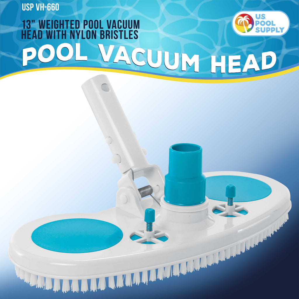 U.S. Pool Supply 13 Weighted Pool Vacuum Head with Nylon Bristles, Swivel Hose Connection, EZ Clip Handle - Connect 1-1/4 or 1-1/2 Hose - Removes Debris, Cleans Floors - Safe for Vinyl Lined Pools