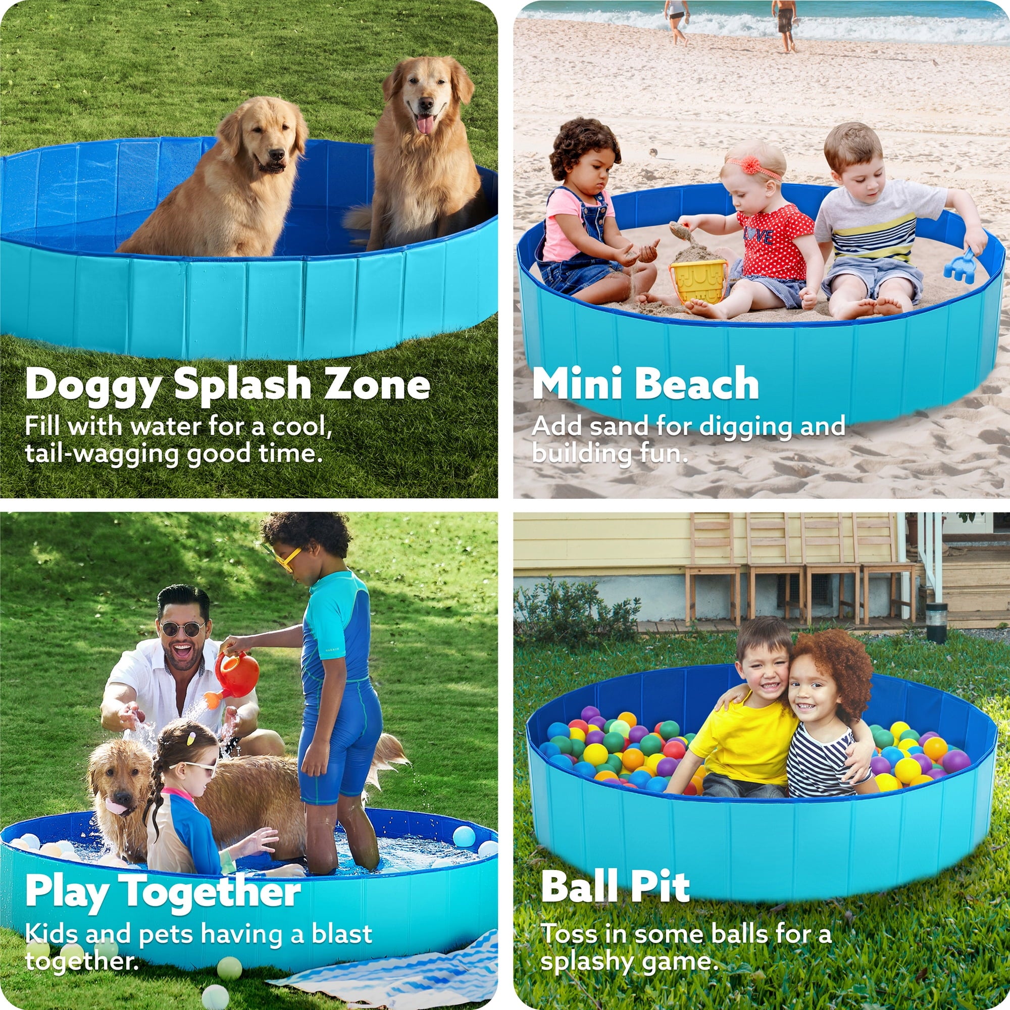 JOYFY Foldable Pool Plastic Kiddie Pool, Portable Doggie Swimming Pool for Dogs Cats and Kids(63 x 12, Blue)
