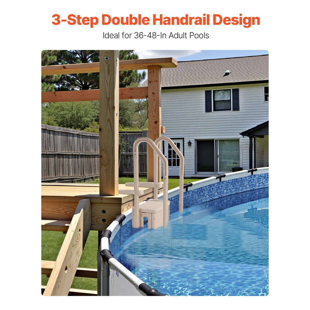 KFFKFF 4-Step Above Ground Pool Ladder, Anti-Slip Pool Steps with Dual Handrails, Supports 400 lbs, Fits 48-54 Inground & Above-Ground Pools, Creamy White