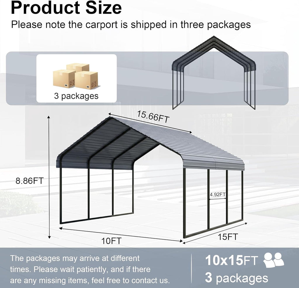Heavy-Duty 10x20 ft Carport Garage, All-Weather Protection for RV, Boat, Car & Truck, Portable Shelter with Wind & Rust Resistance