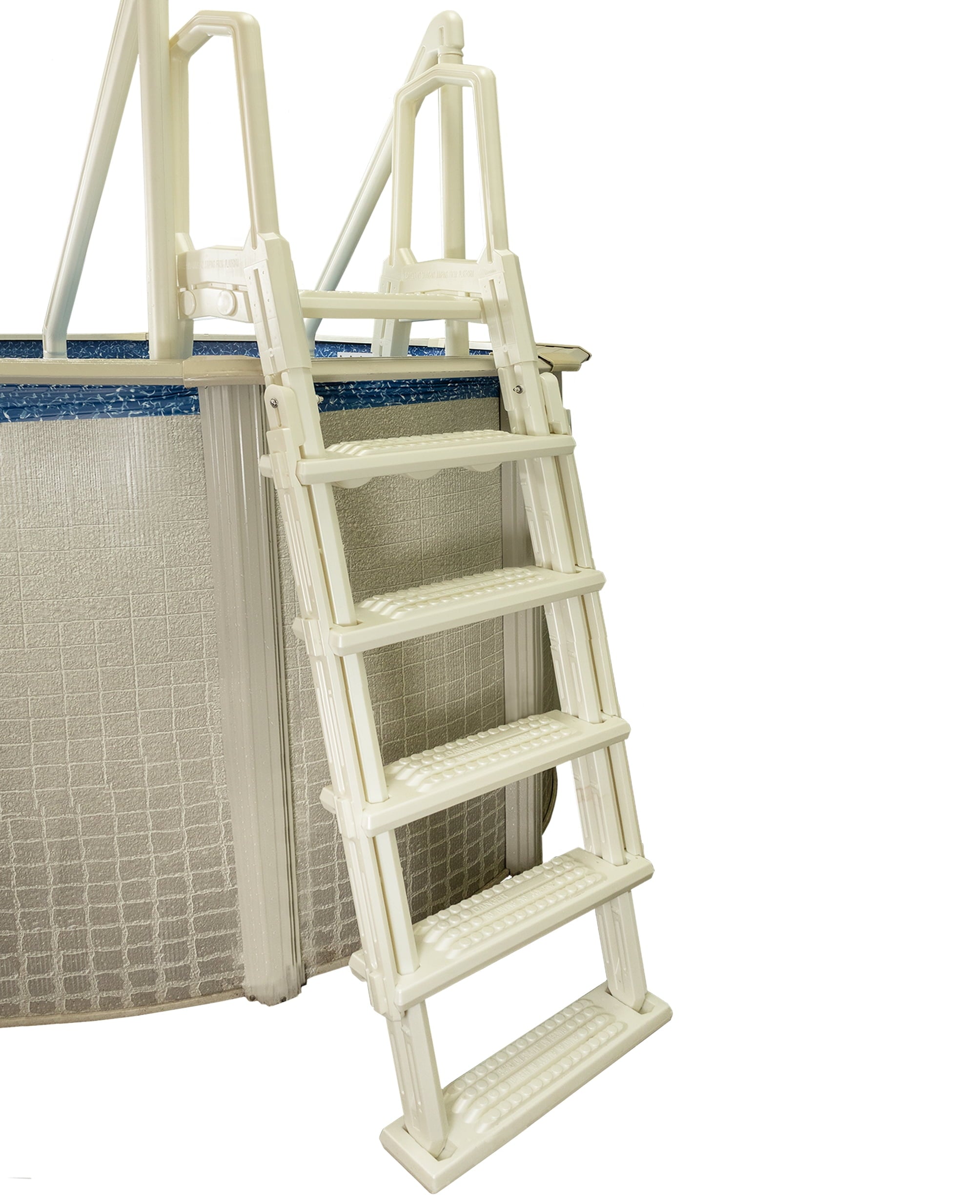 Aqua Select White Anti-Slip Pool Steps with White Steps and White Outside Flip-up Safety Ladder, 48-54H