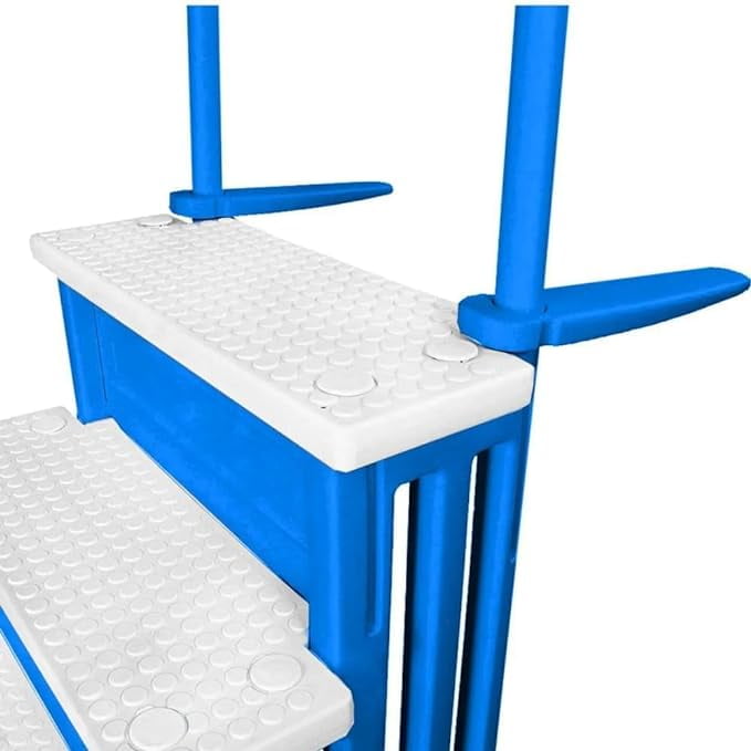 Aqua Select White Anti-Slip Pool Steps with White Steps and White Outside Flip-up Safety Ladder, 48-54H