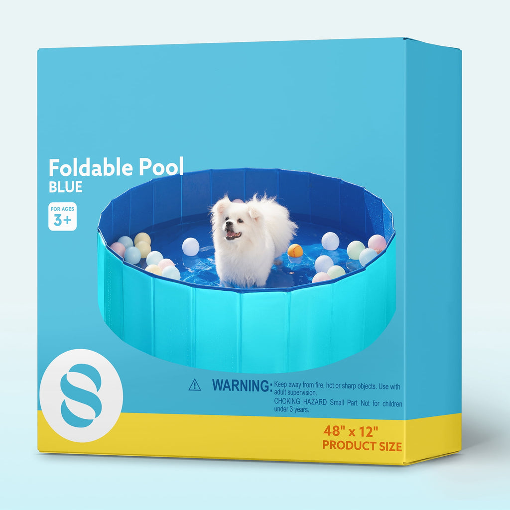 JOYFY Foldable Pool Plastic Kiddie Pool, Portable Doggie Swimming Pool for Dogs Cats and Kids(63 x 12, Blue)