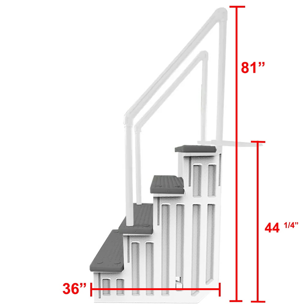 Aqua Select White Anti-Slip Pool Steps with White Steps and White Outside Flip-up Safety Ladder, 48-54H