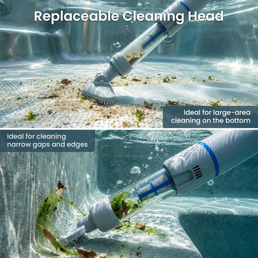 Handheld Spa Hot Tub Vacuum, Cordless Spa Vacuum Cleaner with 2 Brush Heads and Telescopic Pole, Up to 3 Hours of Runtime, Rechargeable Pool Vacuum