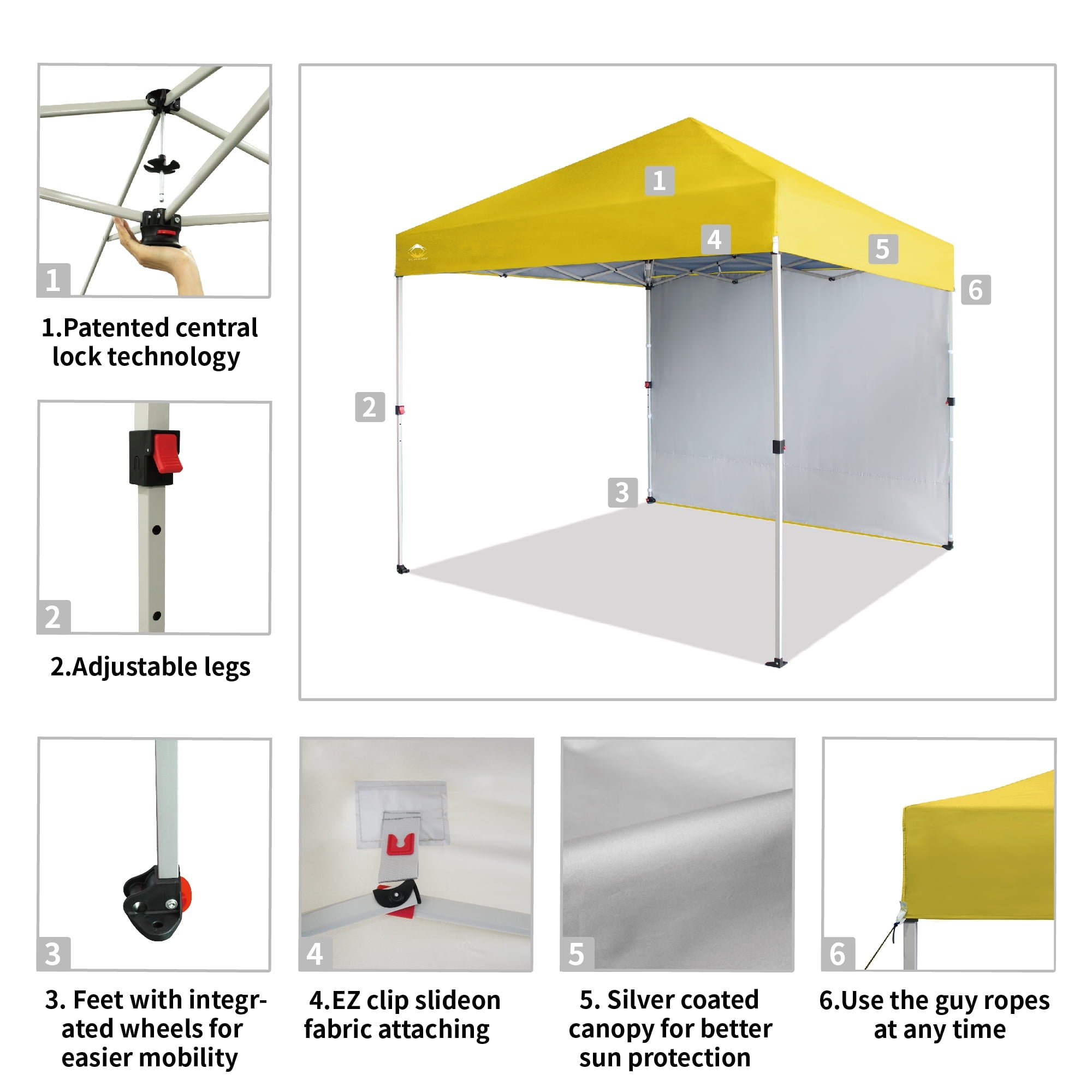 CROWN SHADES 10'x10' Instant Canopy Tent with 1 Sidewall with One Push Setup Sun Shelter for Events Parties Sky Blue