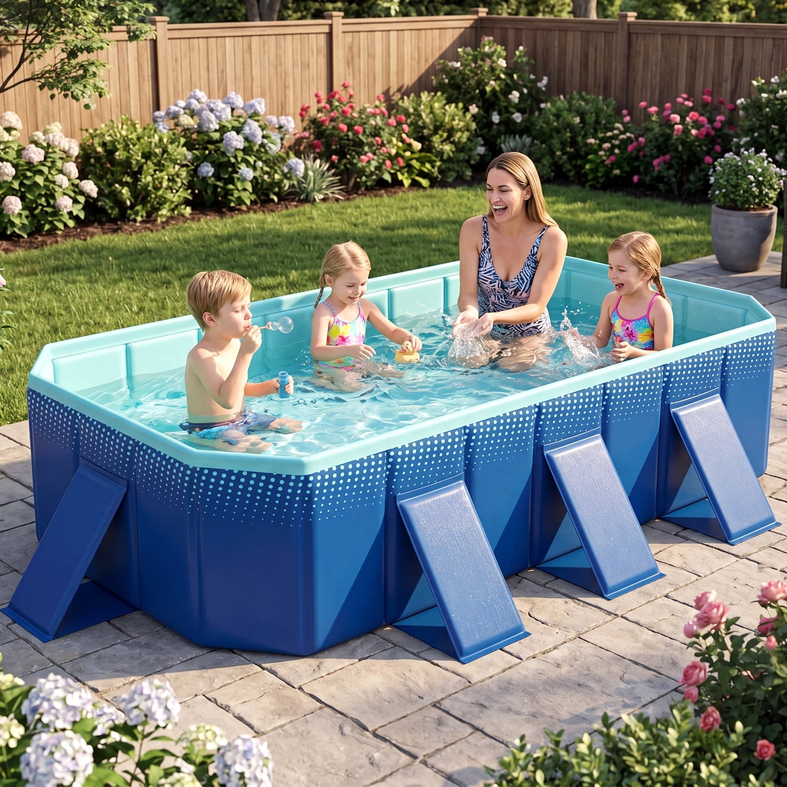Costway Non-Inflatable Folding Kiddie Outdoor Swimming Pool,Portable Around Ground Pool Gradient + Green
