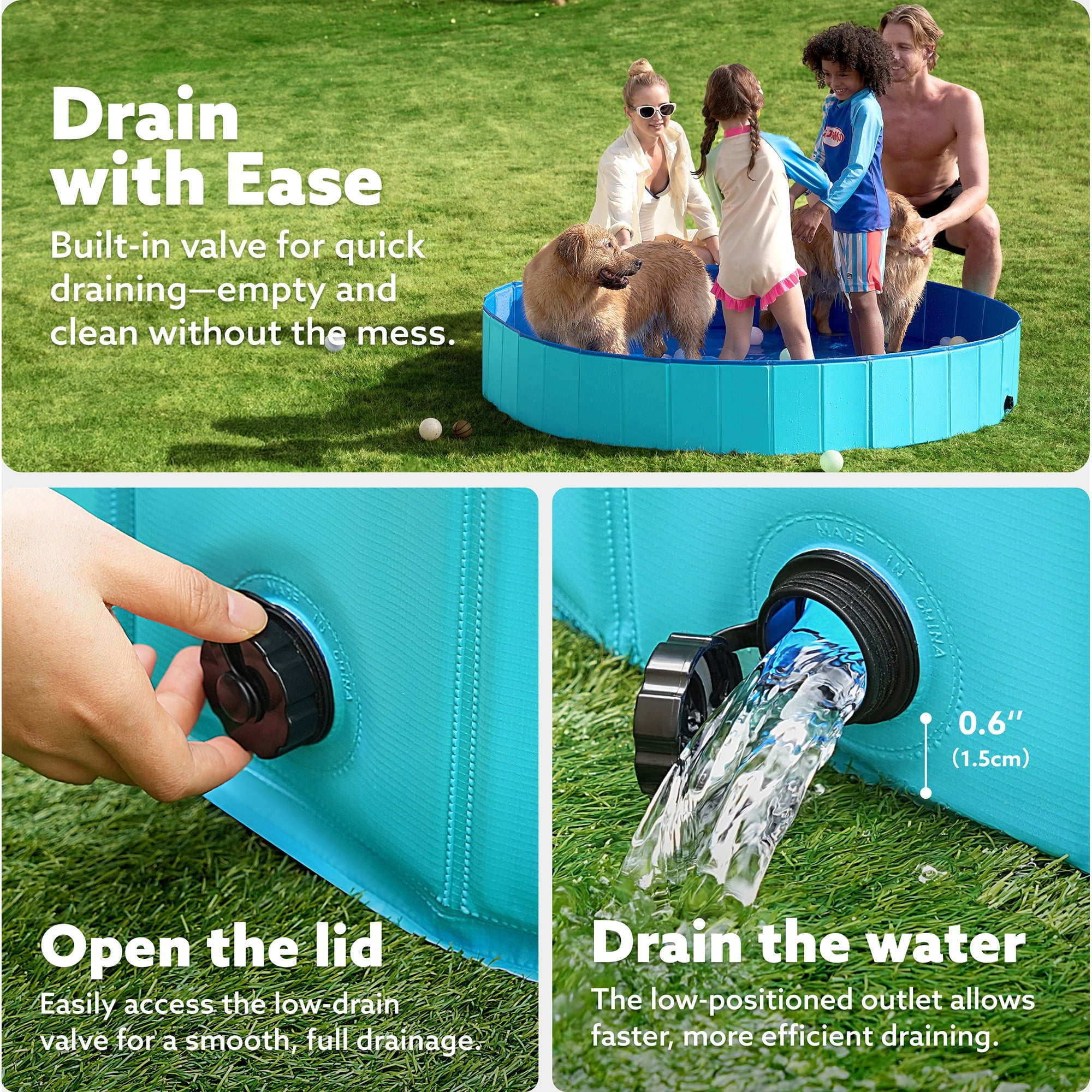 JOYFY Foldable Pool Plastic Kiddie Pool, Portable Doggie Swimming Pool for Dogs Cats and Kids(63 x 12, Blue)