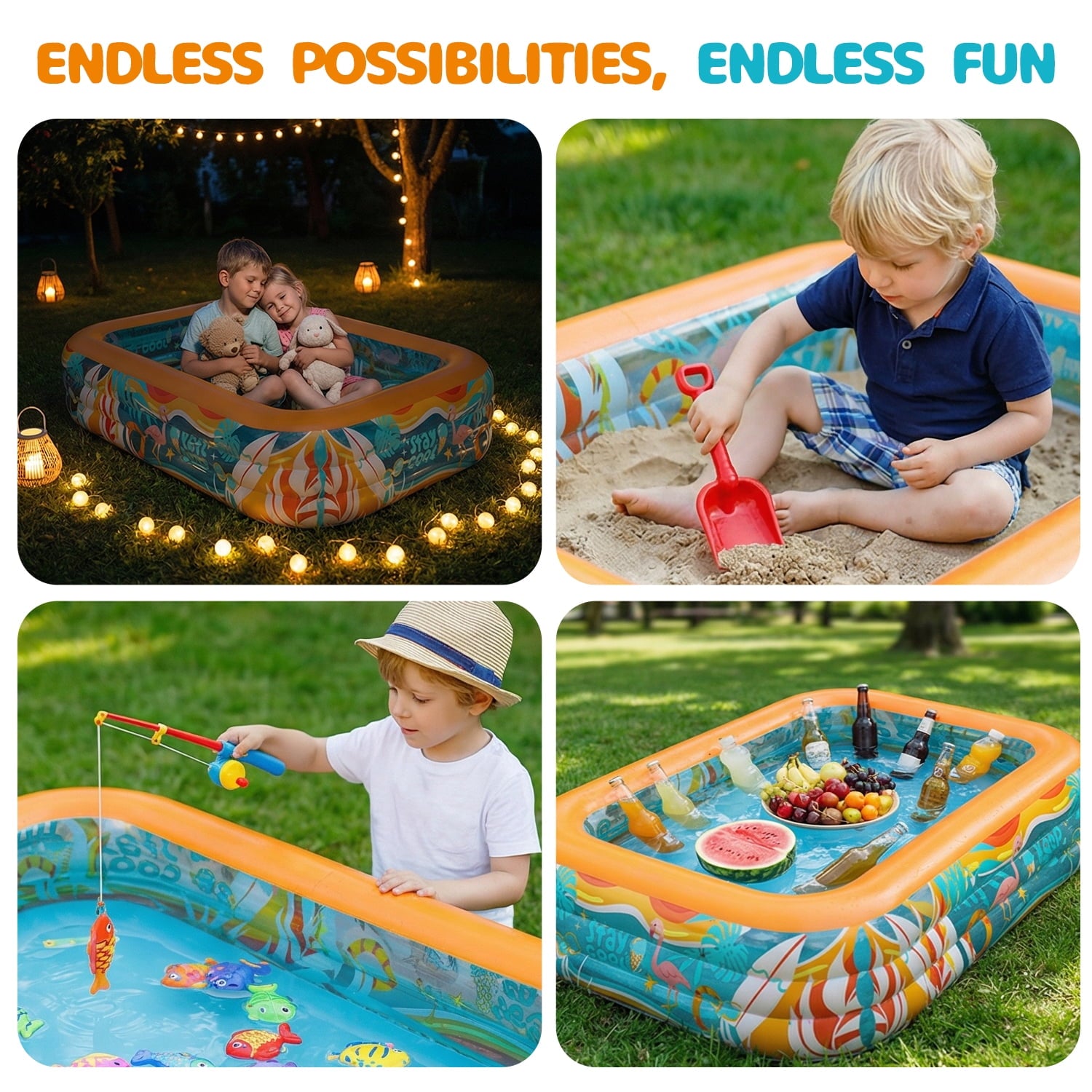 JoyStone Inflatable Pool for Kids and Adults, 120 x 72 x 22 Thickened Family Swimming Pool Paddling Pool with 2 Pool Floats, Summer Water Toy for Backyard, Garden