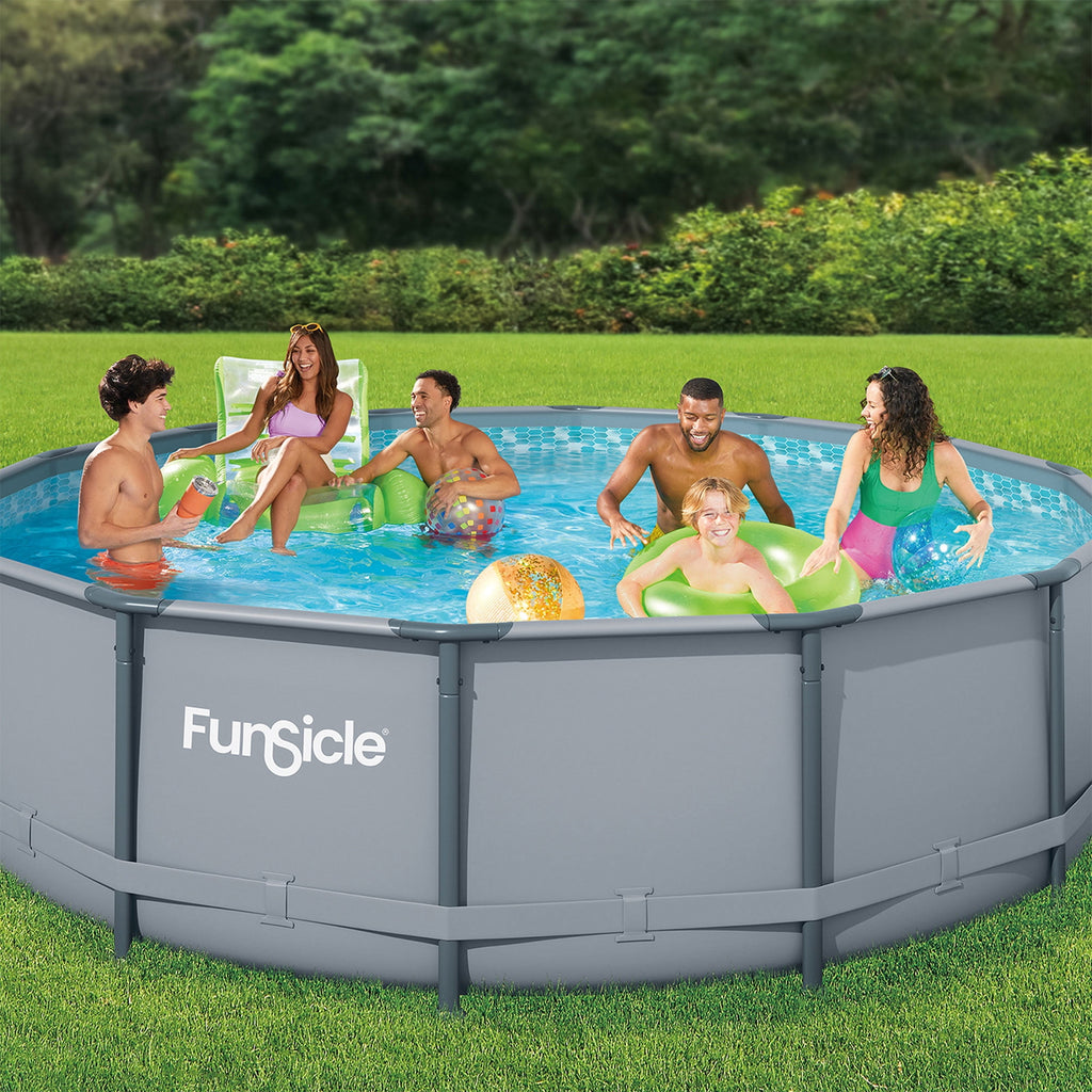 Funsicle 14' x 42 Oasis Above Ground Pool Set with Pump, Round Frame - Cool Gray