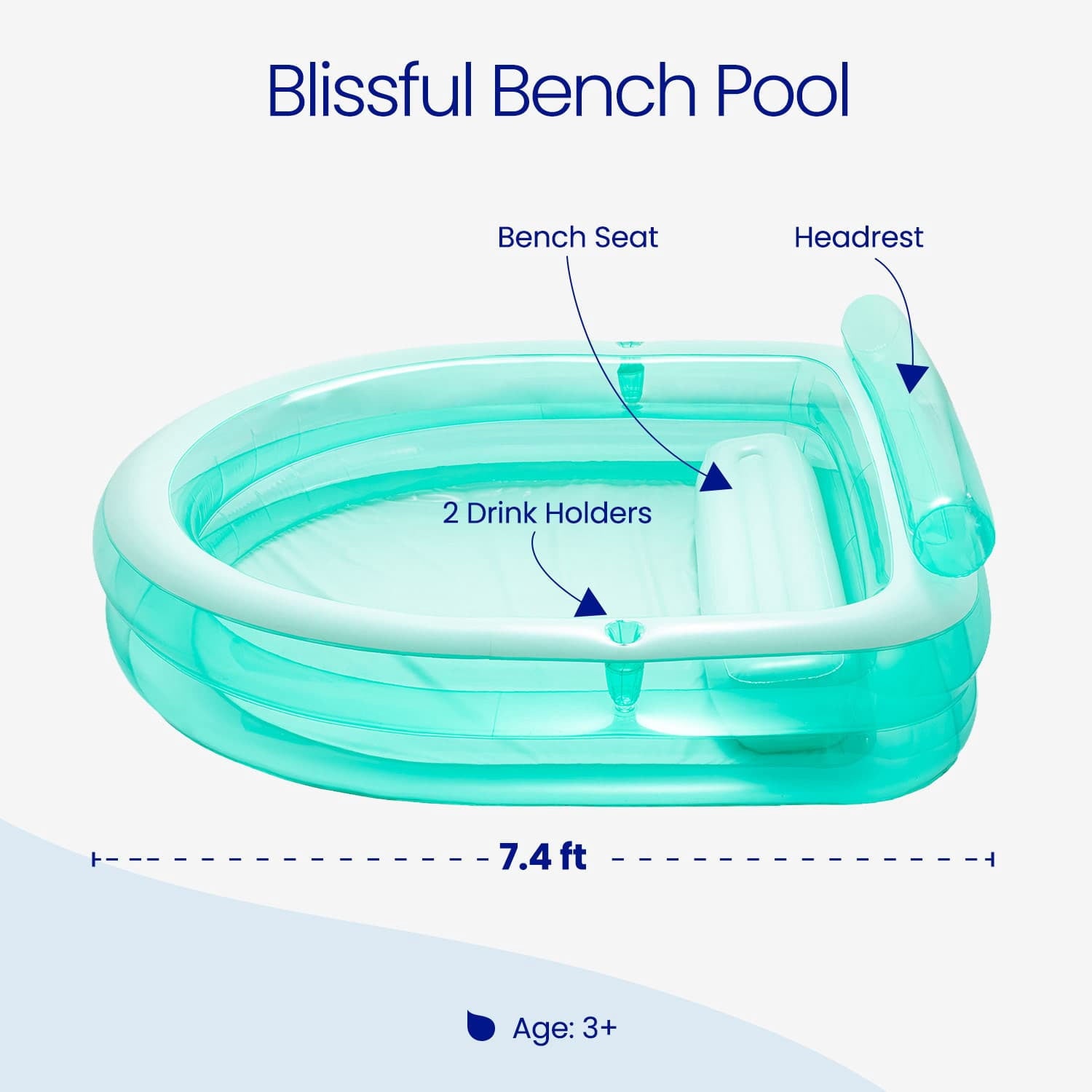 Funsicle Blissful Bench Inflatable Pool For Kids & Adults, 89 x 83 x 27, Age 3 & up