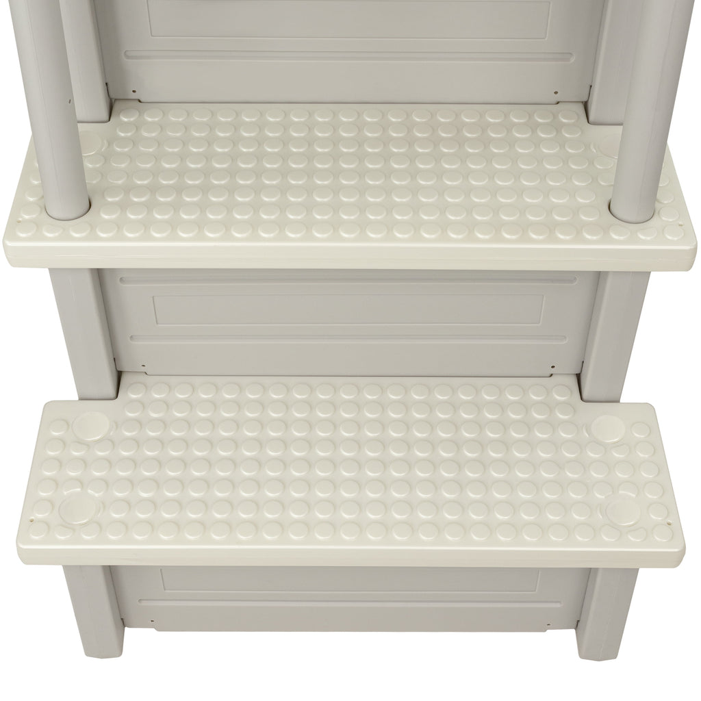 Aqua Select White Anti-Slip Pool Steps with White Steps and White Outside Flip-up Safety Ladder, 48-54H