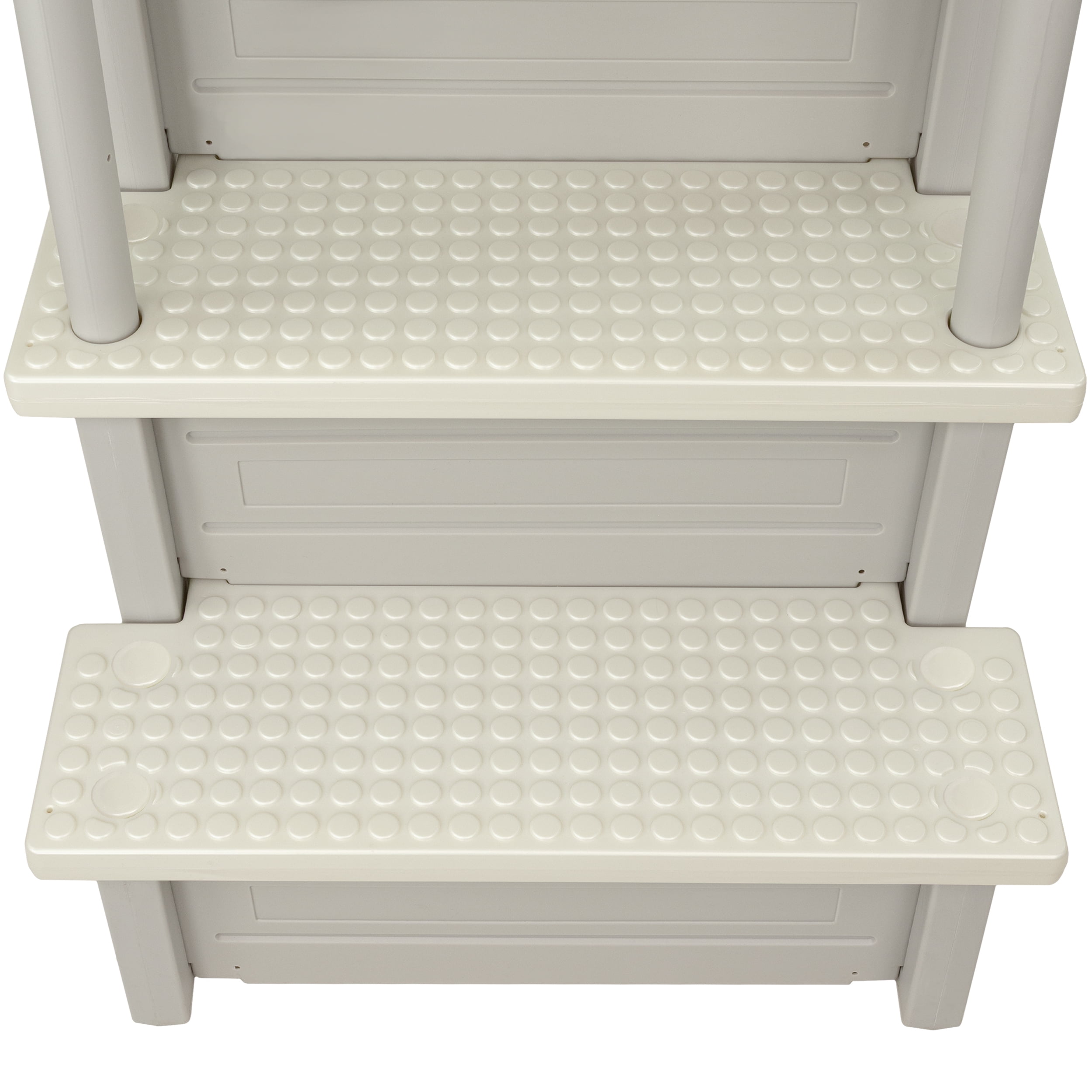 Aqua Select White Anti-Slip Pool Steps with White Steps and White Outside Flip-up Safety Ladder, 48-54H