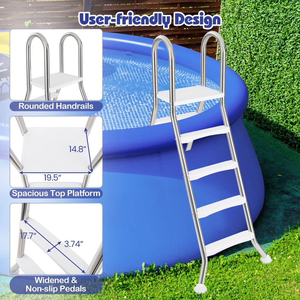 Costway 75.6 Above Ground Pool Ladder with Top Platform Non-slip Steps & Rounded Handrails