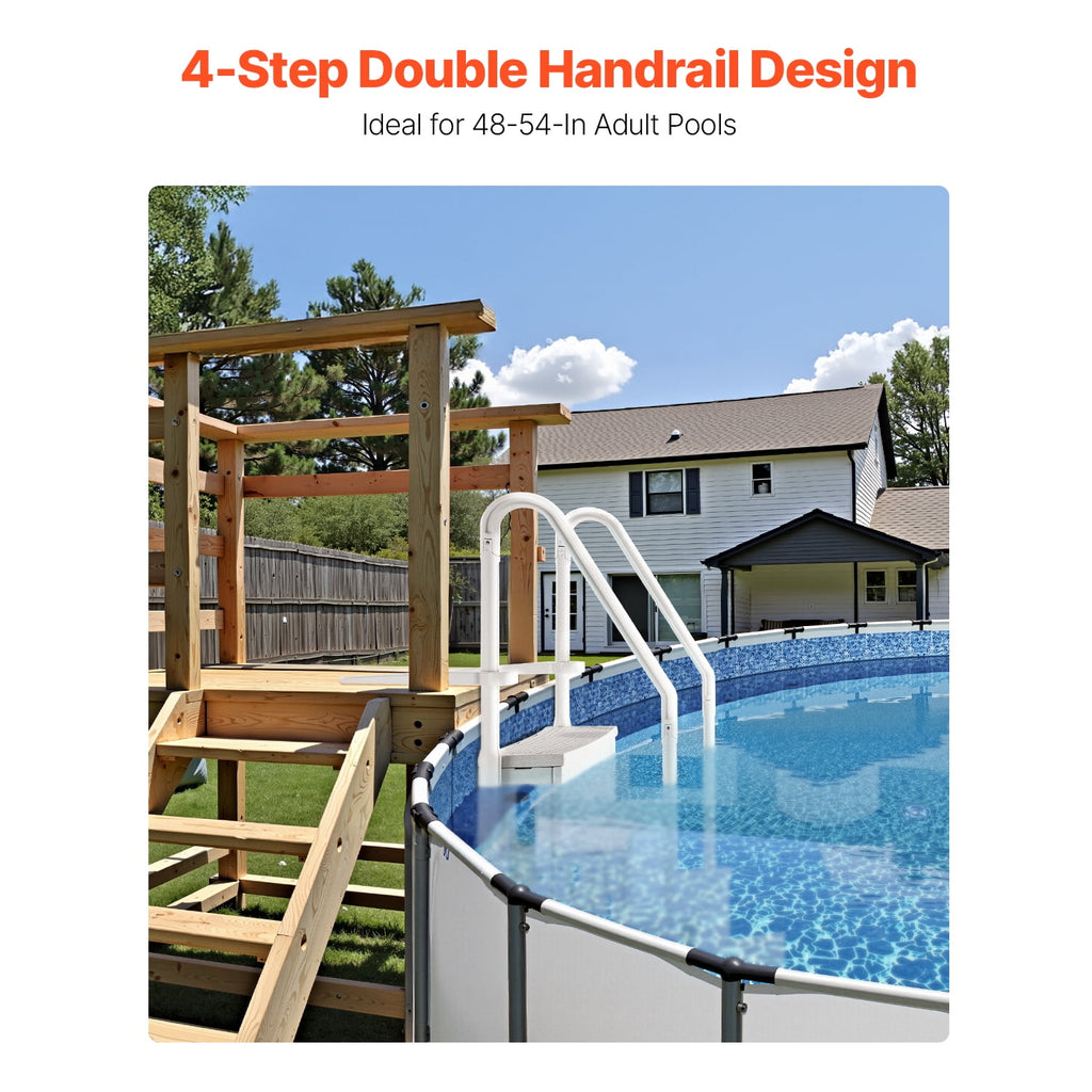 KFFKFF 4-Step Above Ground Pool Ladder, Anti-Slip Pool Steps with Dual Handrails, Supports 400 lbs, Fits 48-54 Inground & Above-Ground Pools, Creamy White
