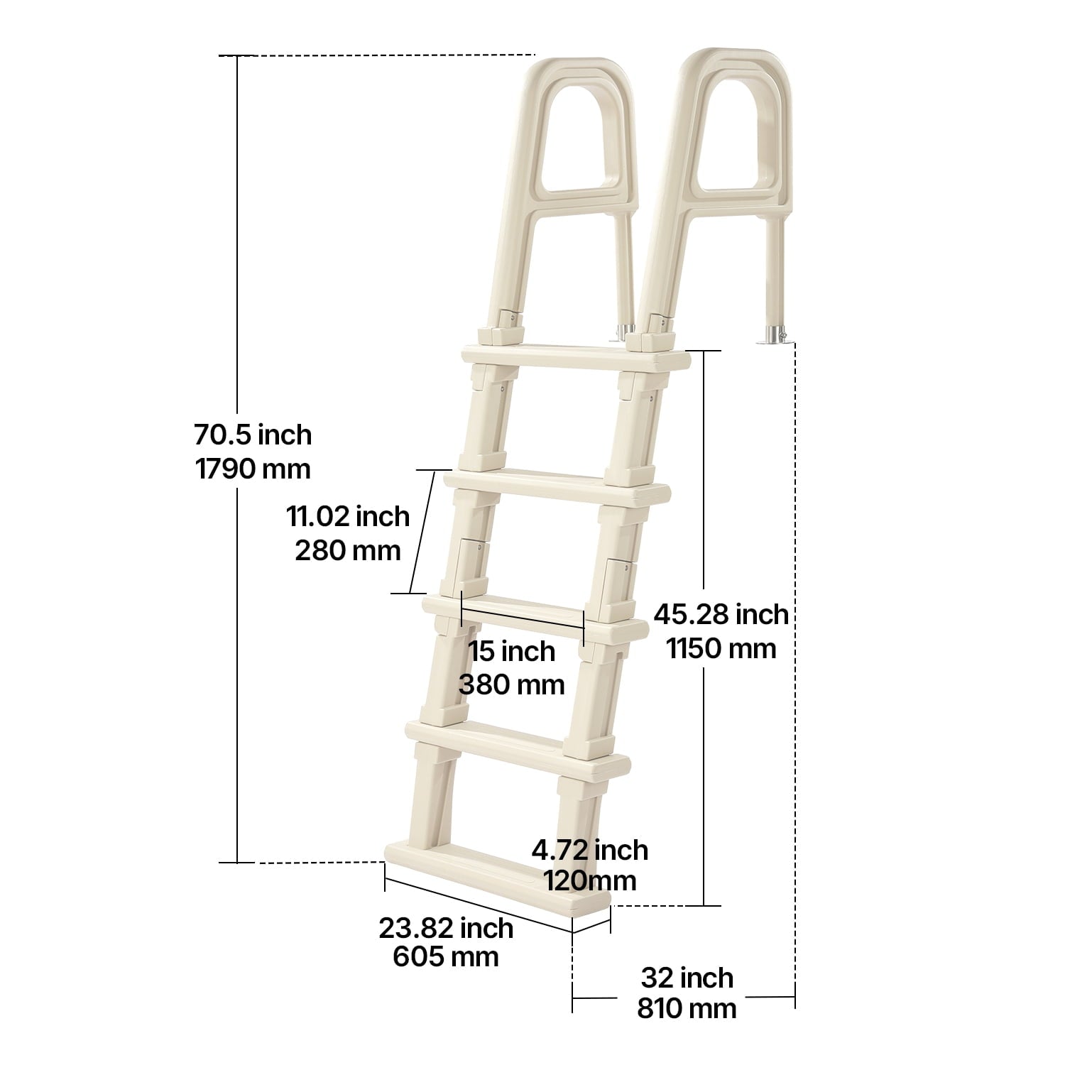 KFFKFF Pool Access Ladder, Angled at 75°, Dual Handrails with 5 Steps, Anti-slip and Robust, Supports up to 300 lbs, Suitable for 48-54 Inch Inground and Above-ground Pools