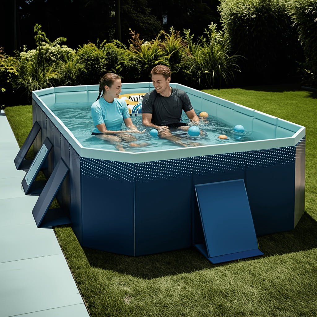 82/102 Inch No-Installation, No-Inflation Adult Swimming Pool, Thickened Wear-Resistant PVC Bracket Solid Non-Inflatable Quick-Open Simple Pool for Home Use, Outdoor Courtyard Party Pool