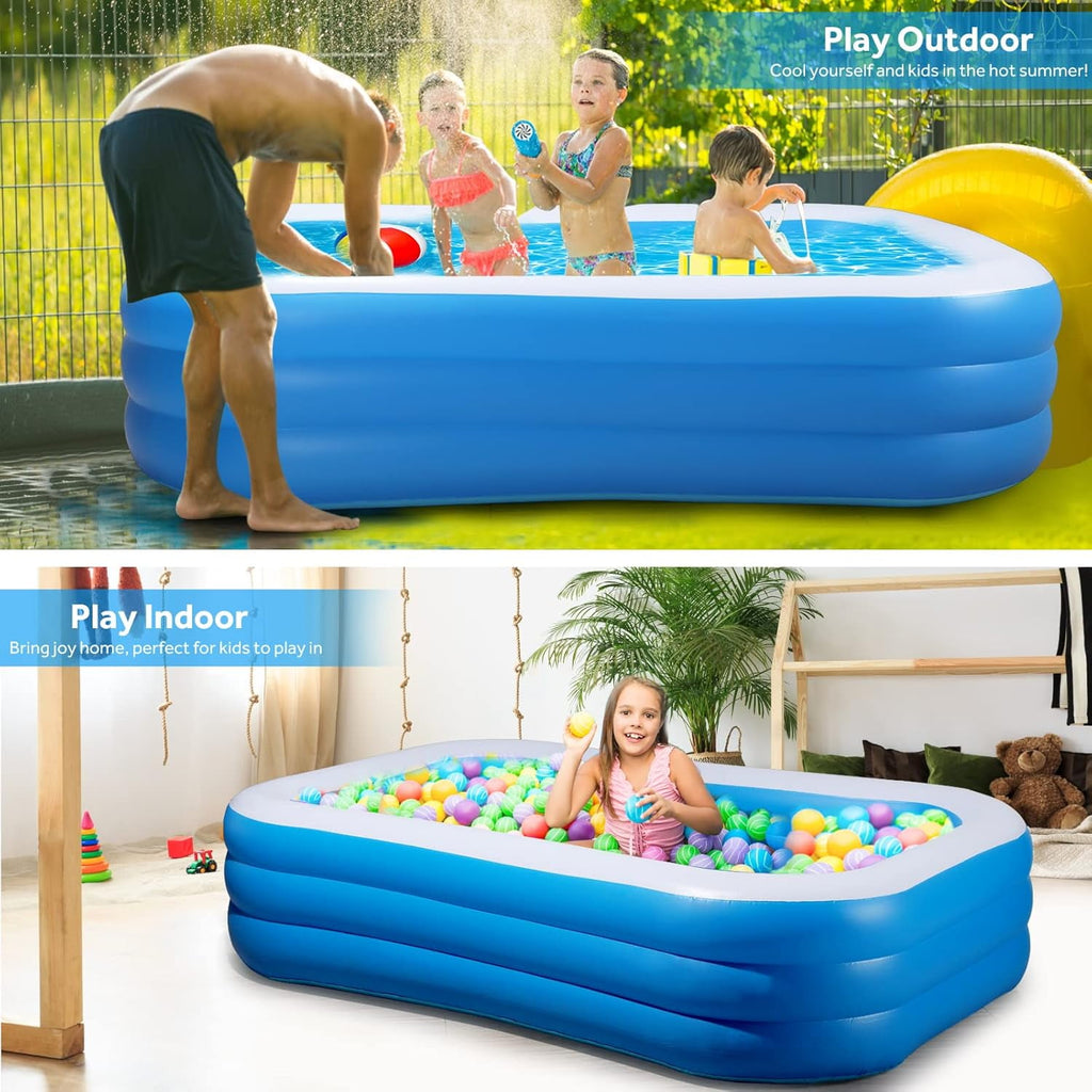 Cowin Inflatable Swimming Pool for Kids Adults, 120 x 72 x 22 Blow up Pool, Family Inflatable Swimming Pools for Backyard, Blue