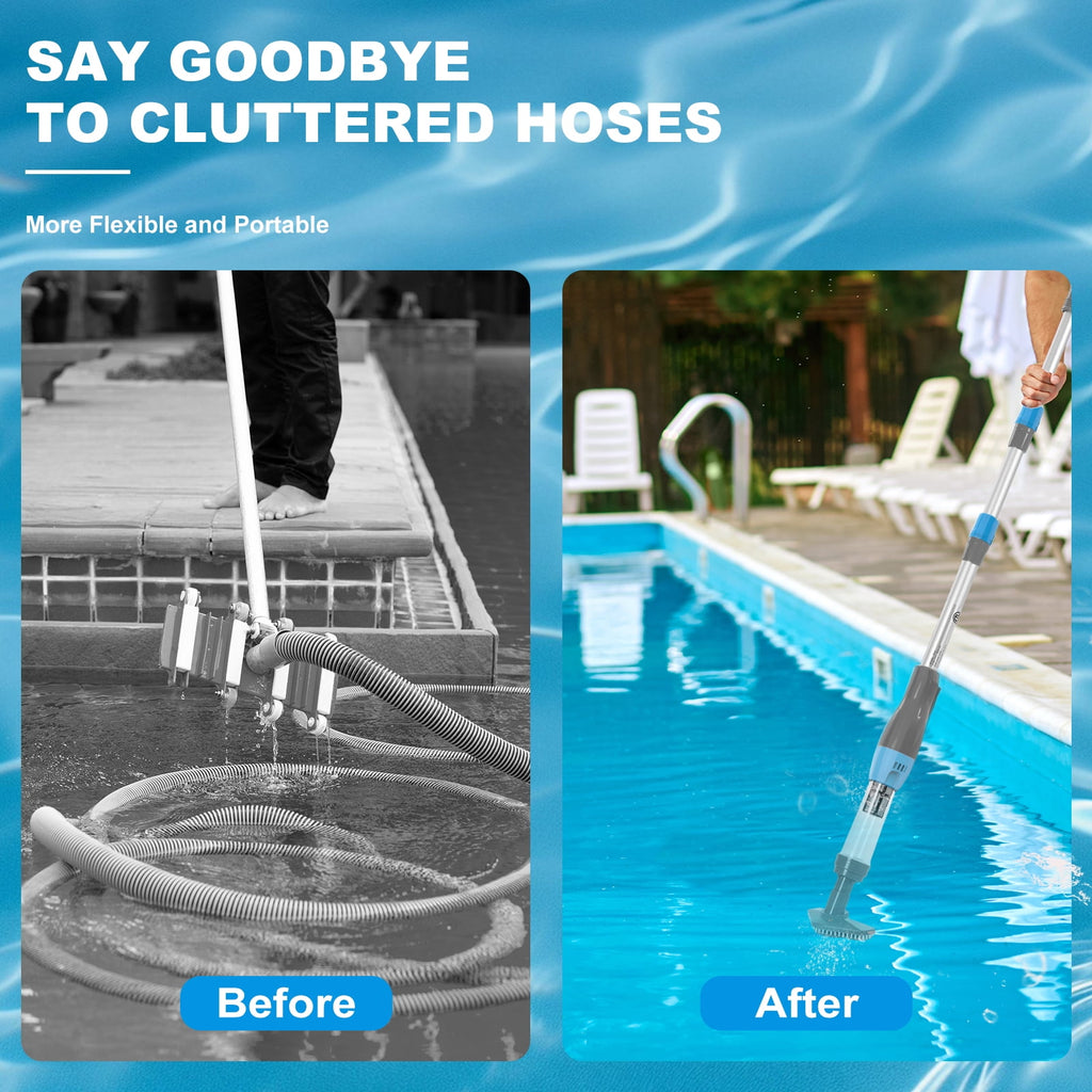 YSMJ Cordless Handheld Pool Vacuum, 90 Min Runtime Rechargeable Cleaner with Pole & Safety Detector for Small  Above Ground Pools, Hot Tubs and Spas (Gray& Blue)