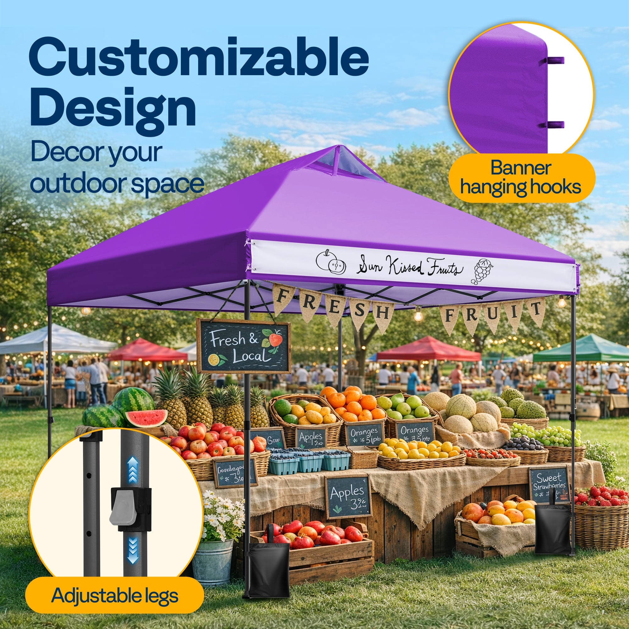 SPECSTAR 8x8ft Pop-up Canopy Tent One Push Setup Instant Tent with Center Lock, Wheel Carry Bag and 4 Sandbags for Events Parties, Purple