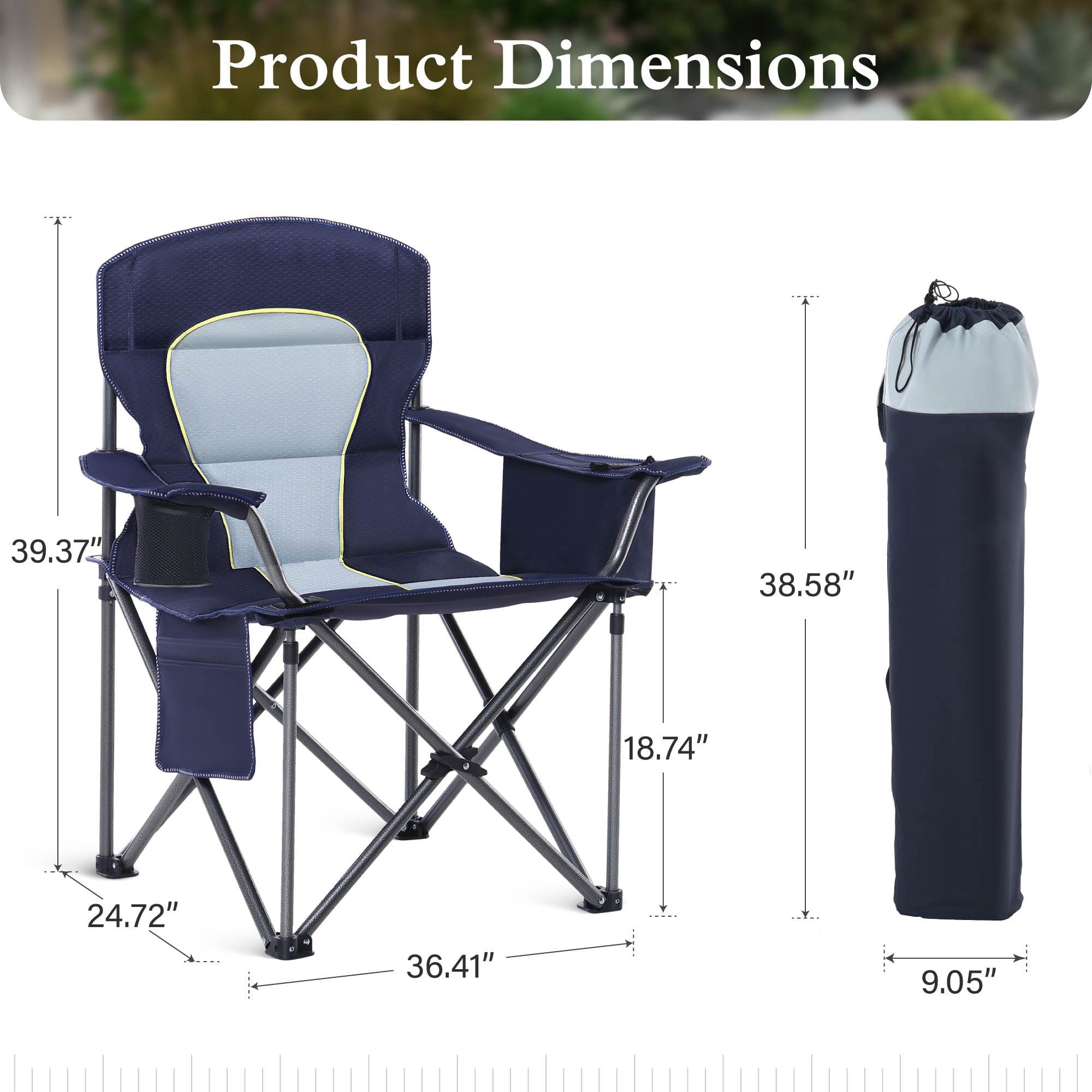 Sophia & William 2 Pack Oversized Camping Chair Heavy-Duty Steel Frame Supports 450Lbs, Foldable Outdoor Lawn Chair with Cup Holder for Backyard & Camping, Black