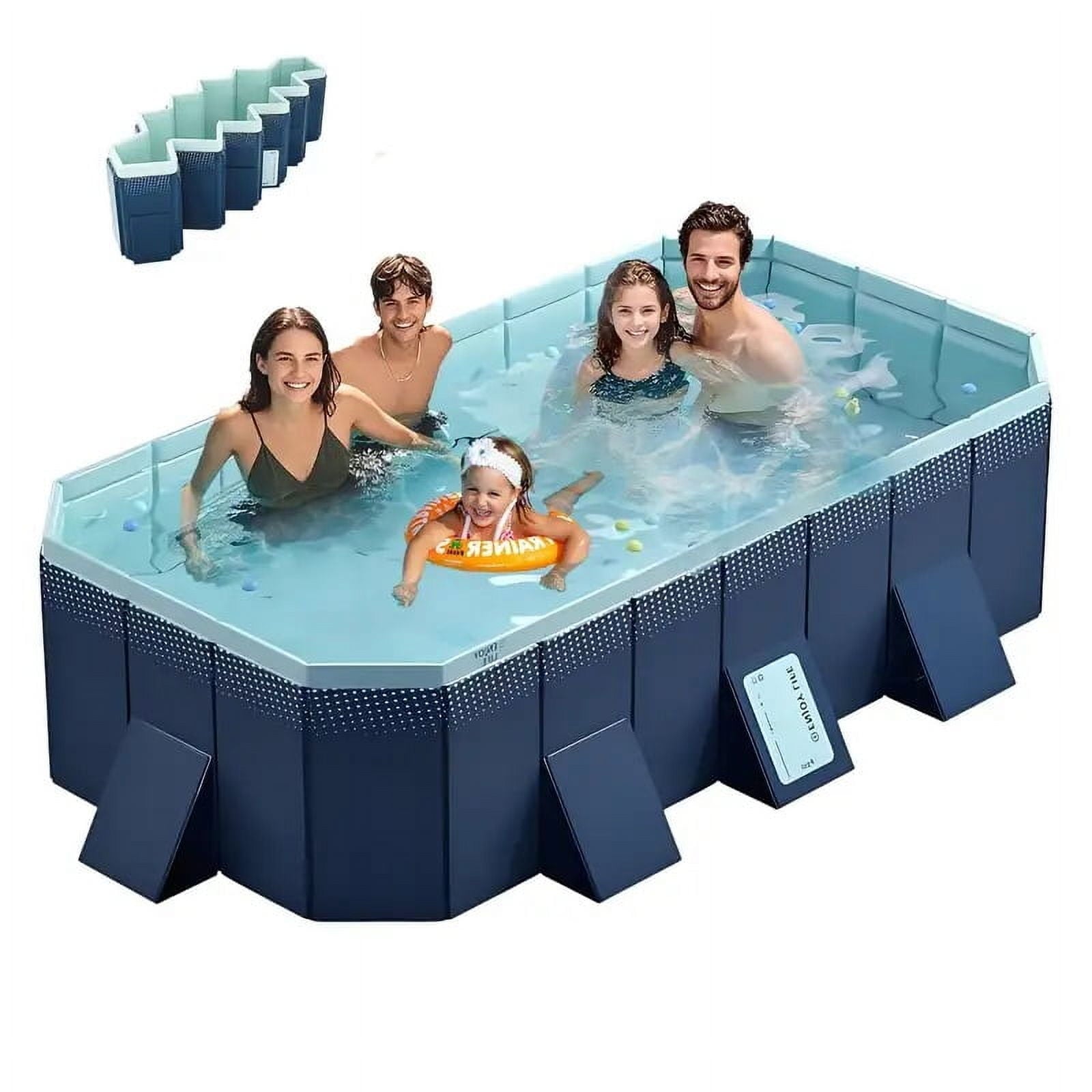 Olurrisa 9.8ft Blue PVC Folding Pool, Non-Inflatable, 1900L/500GAL Capacity for Outdoor Bathing & Cooling, Folds for Compact Storage (113”L x 66”W)