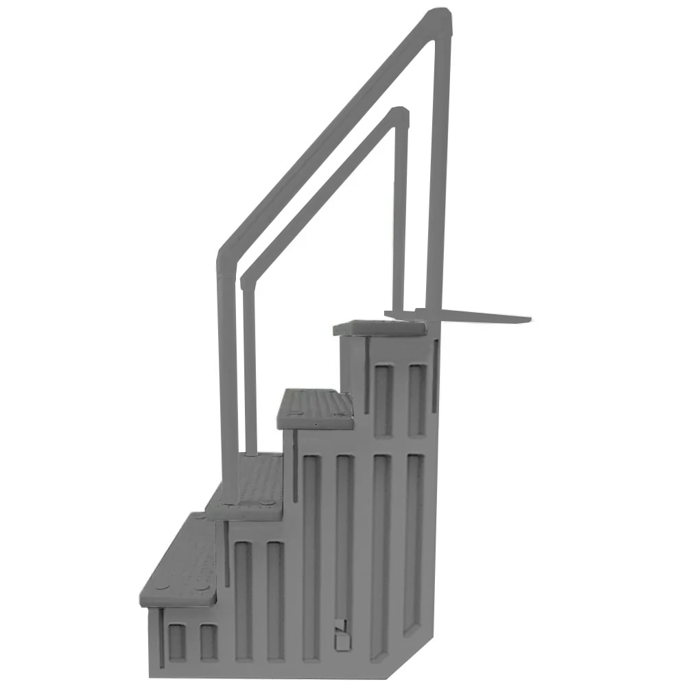 Aqua Select White Anti-Slip Pool Steps with White Steps and White Outside Flip-up Safety Ladder, 48-54H